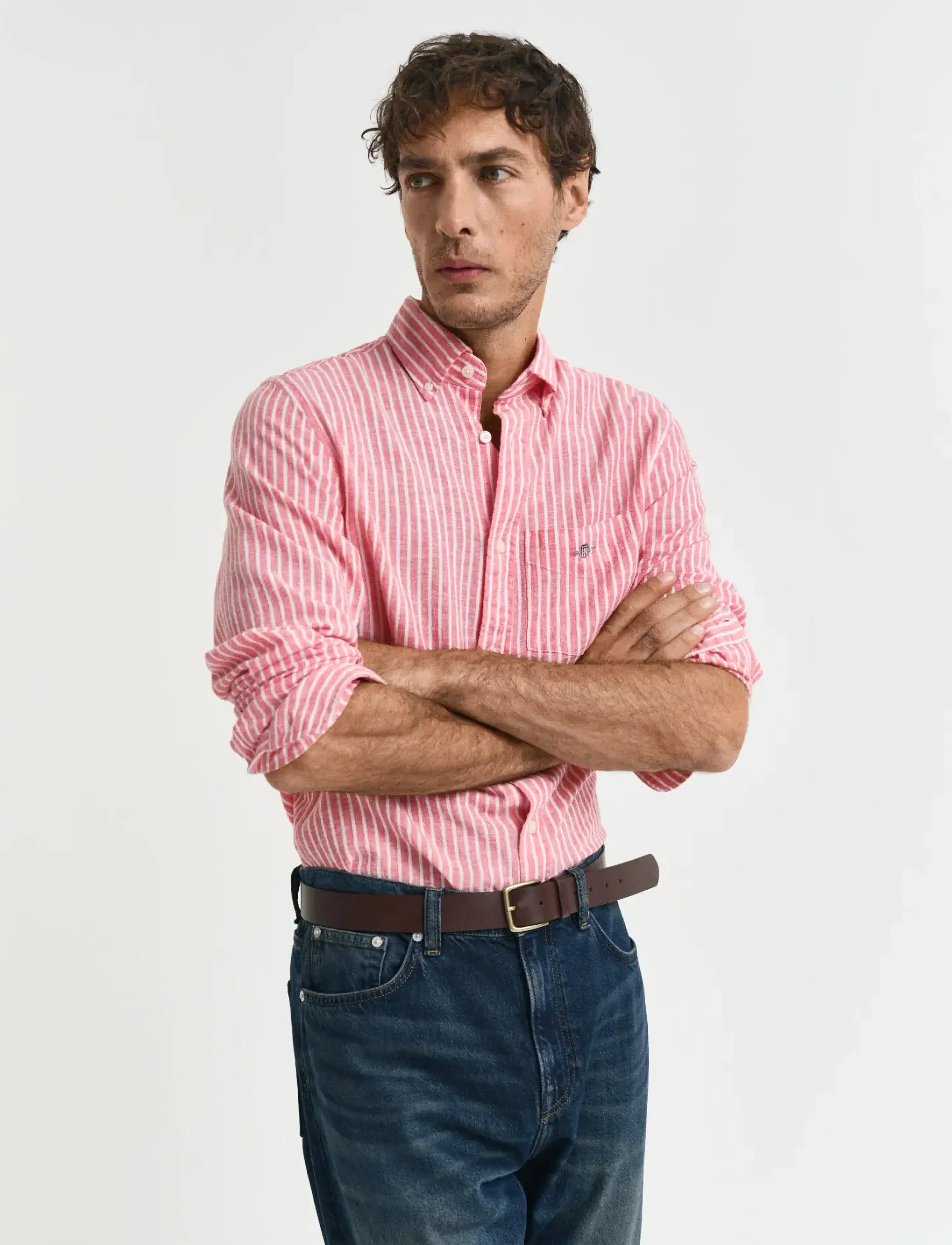 Gant Reg Cotton Linen Stripe Shirt, 3XL, Shirts, Rot - Männerswear