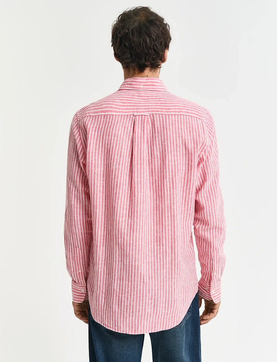 Gant - REG COTTON LINEN STRIPE SHIRT - hørskjorter - brick red - 3