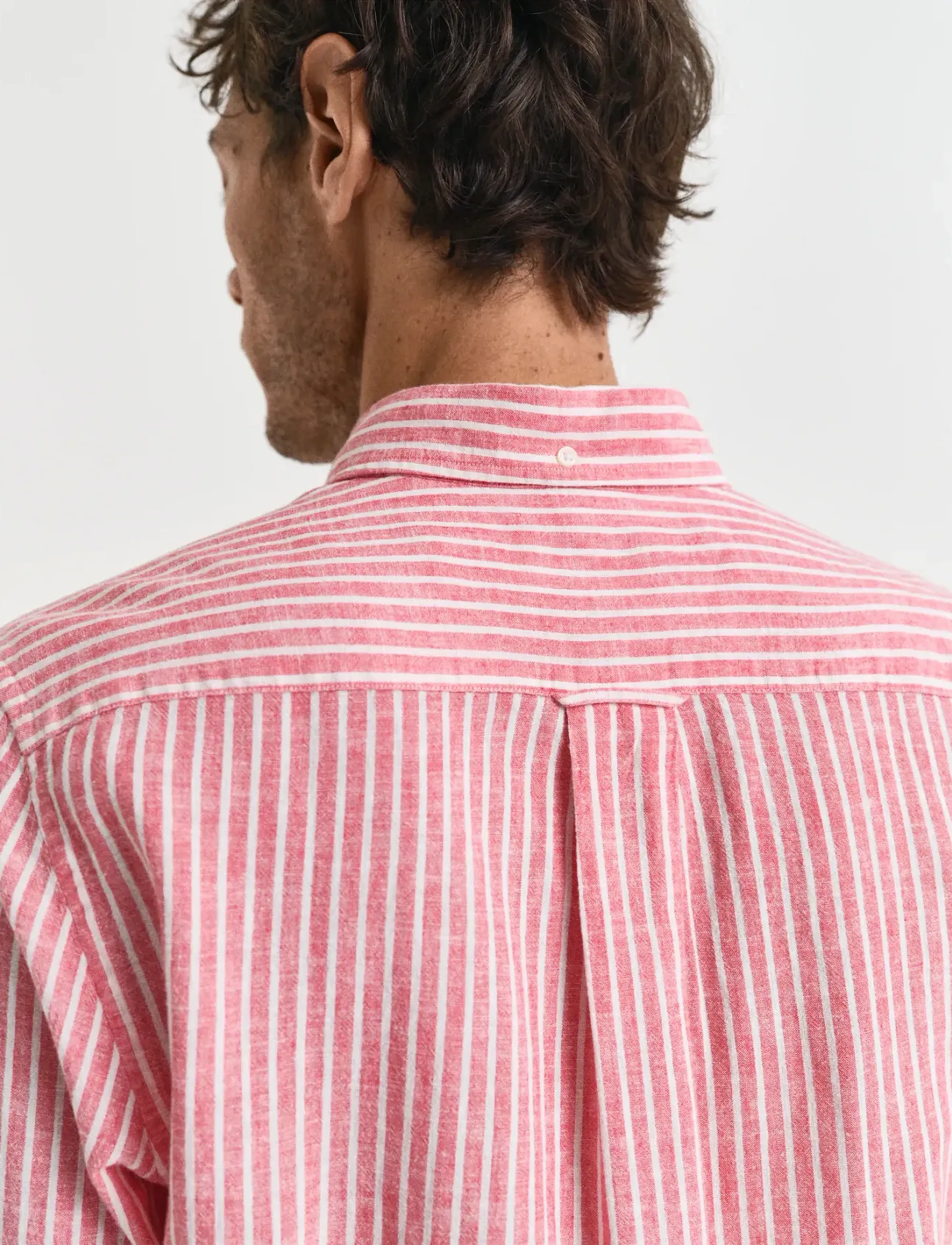 Gant - REG COTTON LINEN STRIPE SHIRT - hørskjorter - brick red - 4