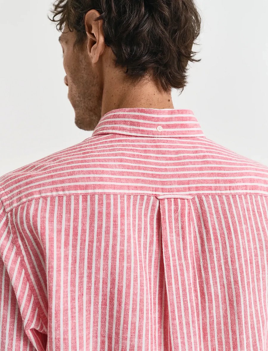 Gant - REG COTTON LINEN STRIPE SHIRT - hørskjorter - brick red - 4
