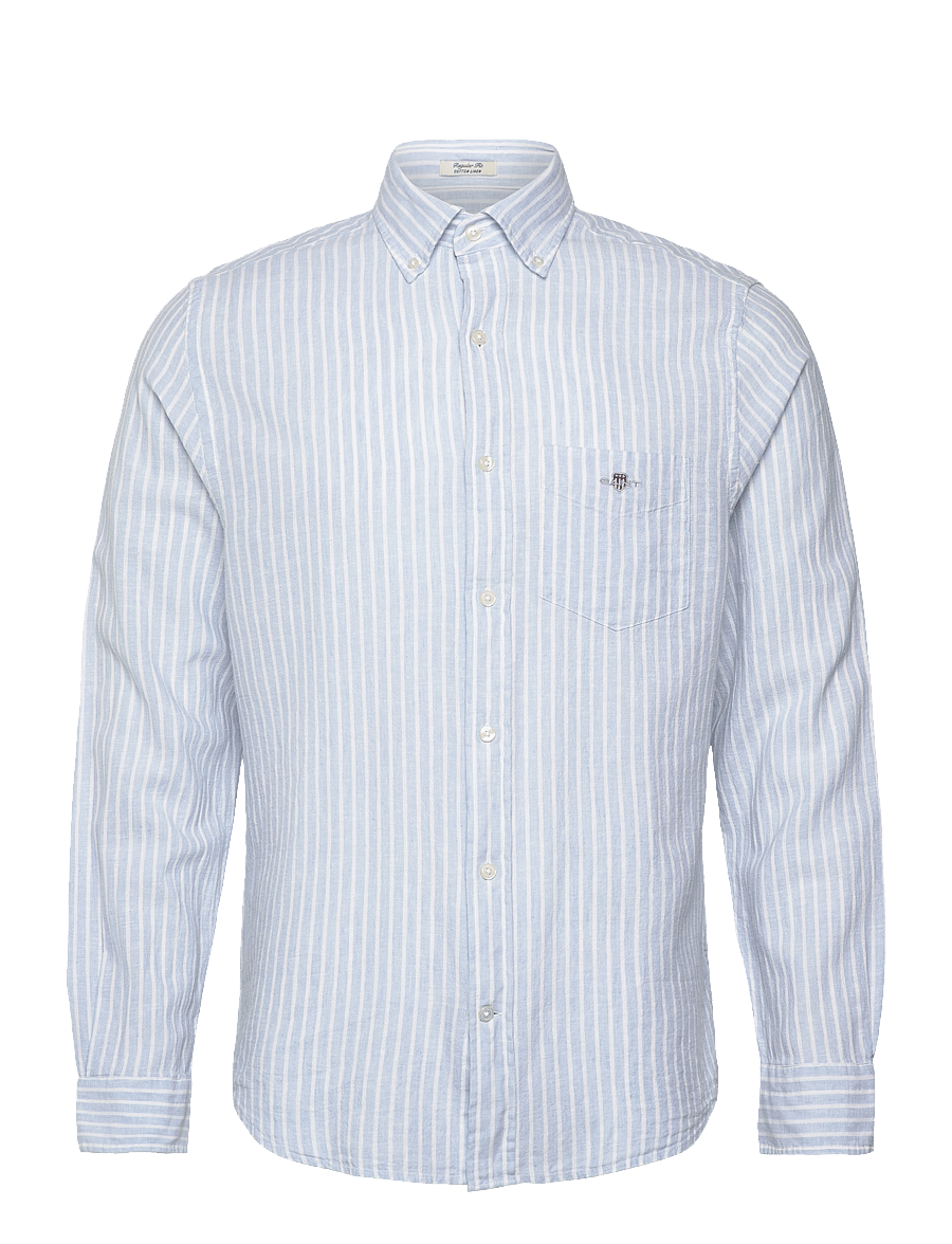 Gant - REG COTTON LINEN STRIPE SHIRT - linneskjortor - fresh blue - 1