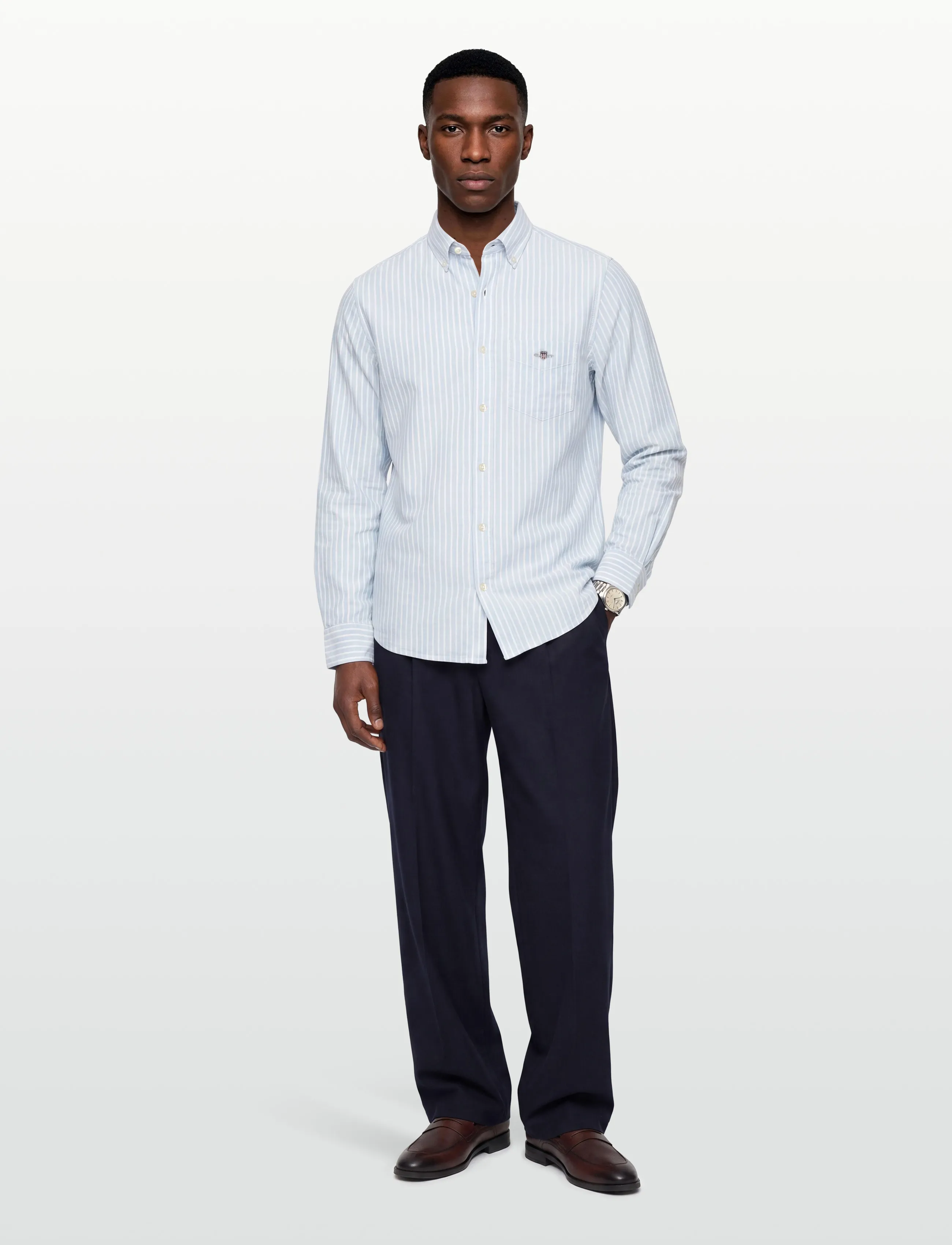 Gant Reg Cotton Linen Stripe Shirt, 3XL, Shirts, Blau - Männerswear