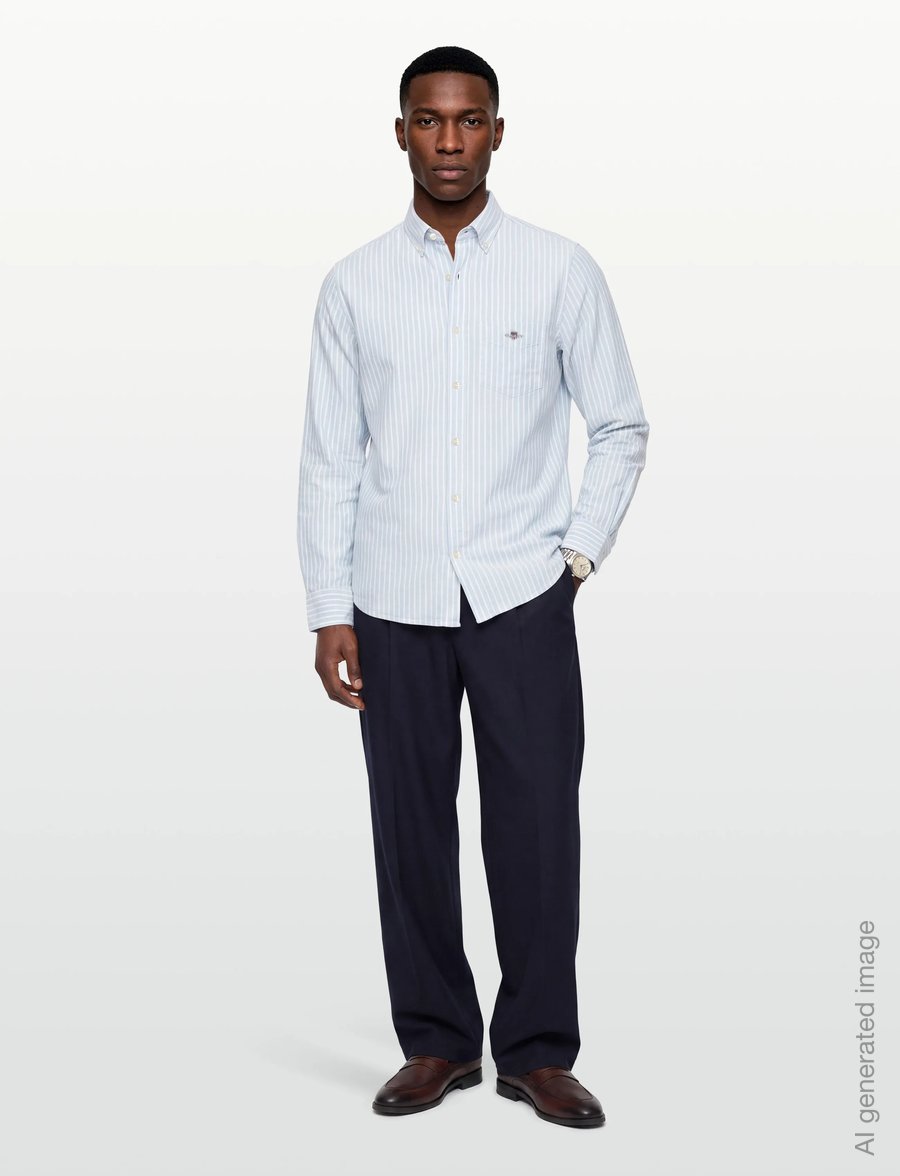 Gant - REG COTTON LINEN STRIPE SHIRT - linneskjortor - fresh blue - 0