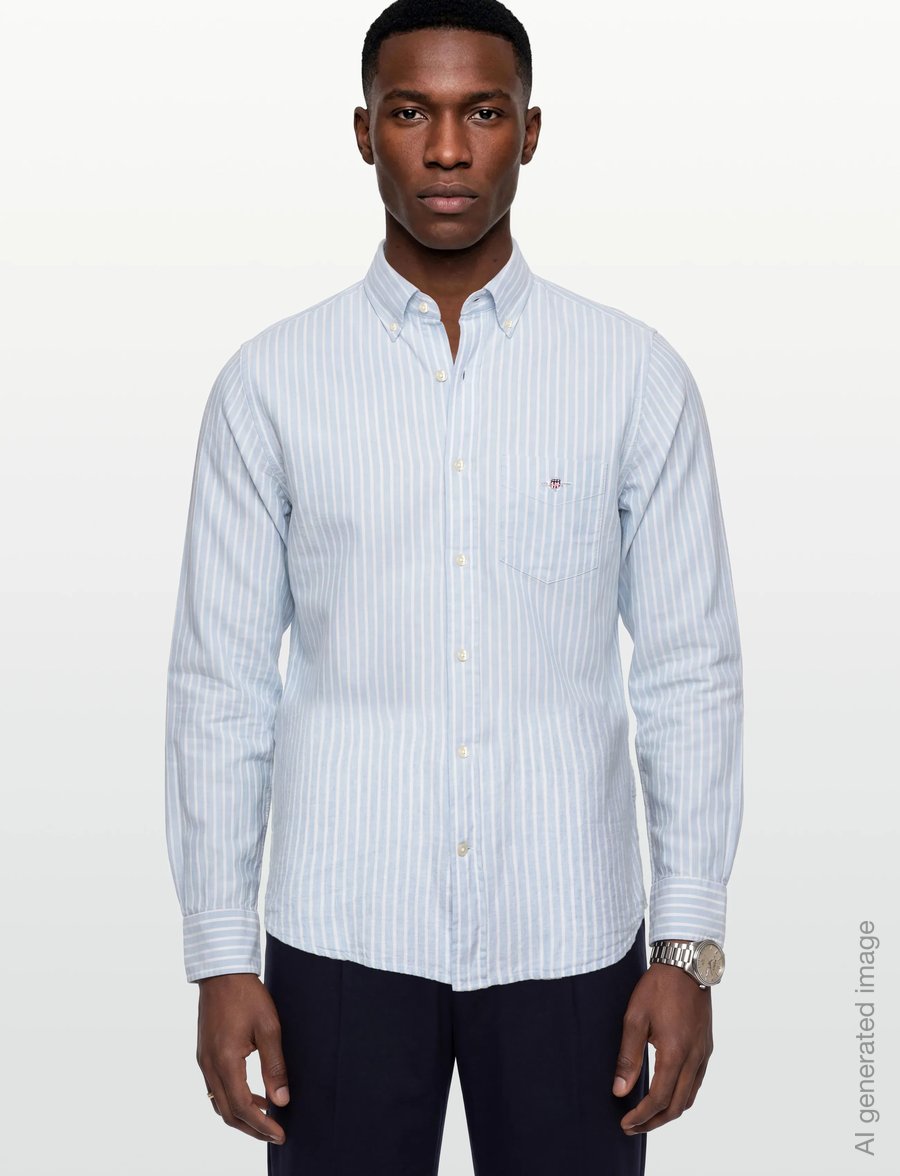 Gant - REG COTTON LINEN STRIPE SHIRT - linneskjortor - fresh blue - 3