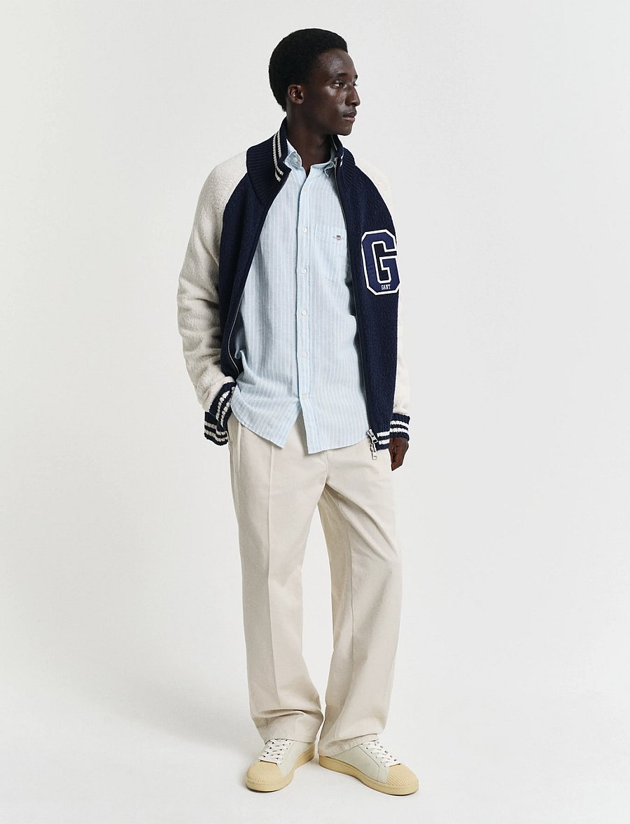Gant - REG COTTON LINEN STRIPE SHIRT - linneskjortor - fresh blue - 5