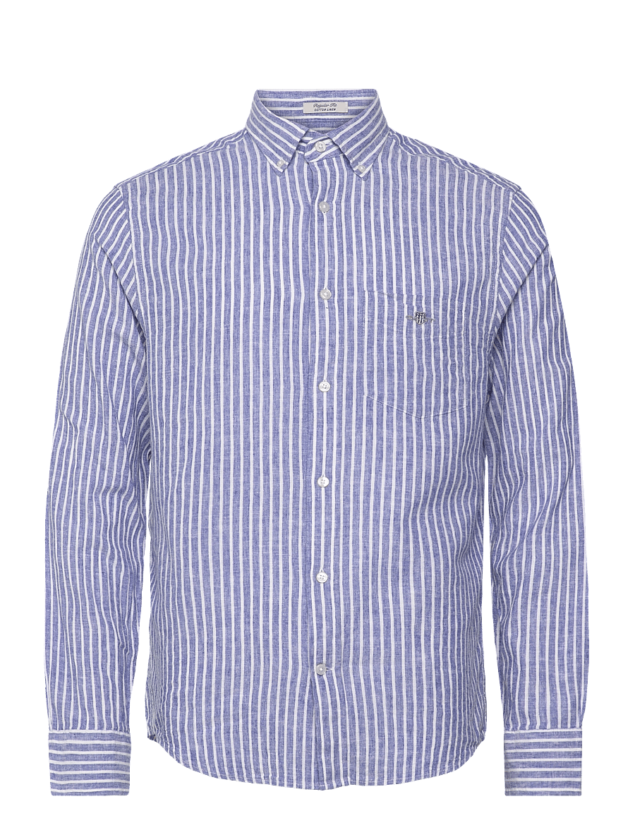Gant - REG COTTON LINEN STRIPE SHIRT - linneskjortor - rich blue - 1