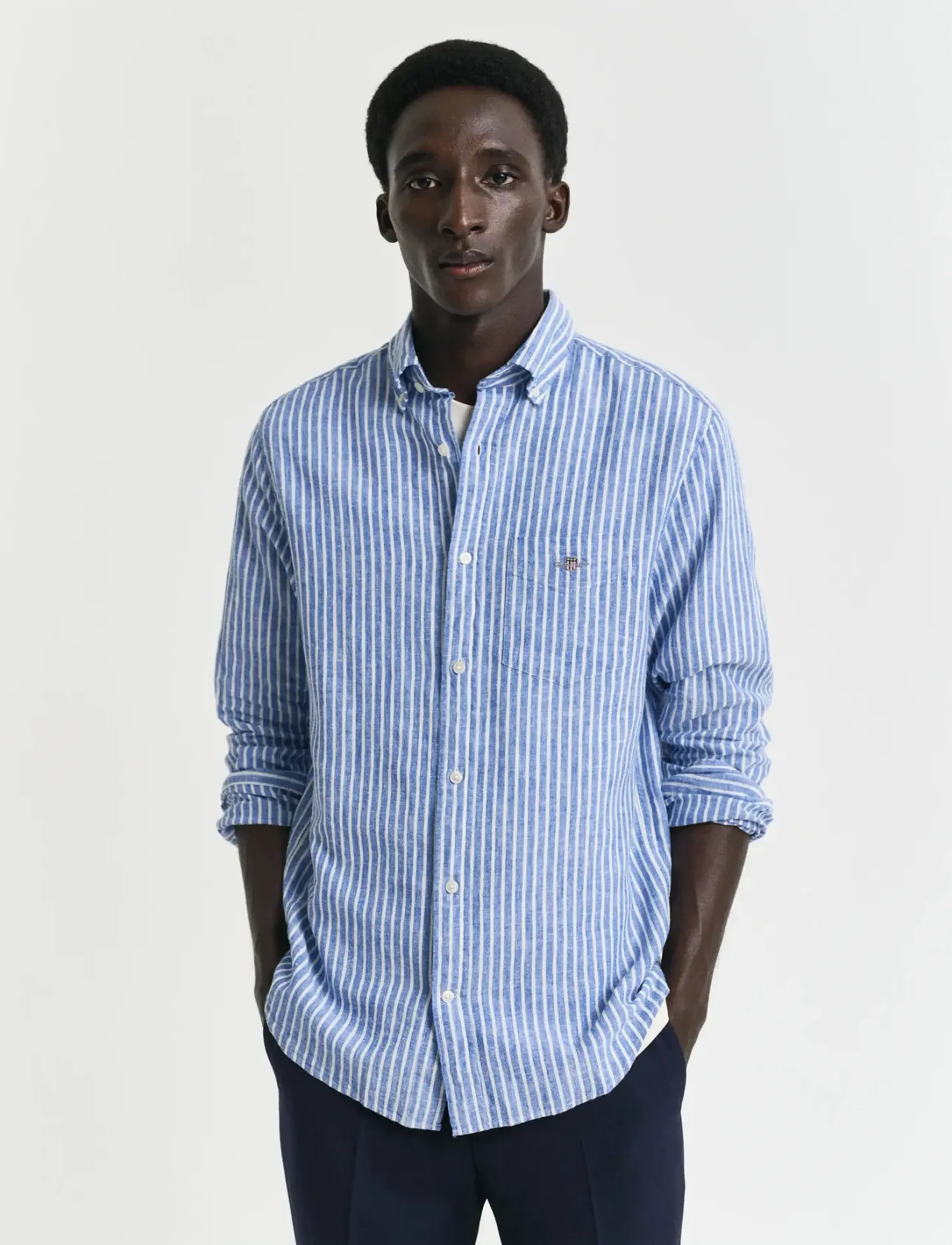 Gant Reg Cotton Linen Stripe Shirt, XXL, Shirts, Blau - Männerswear