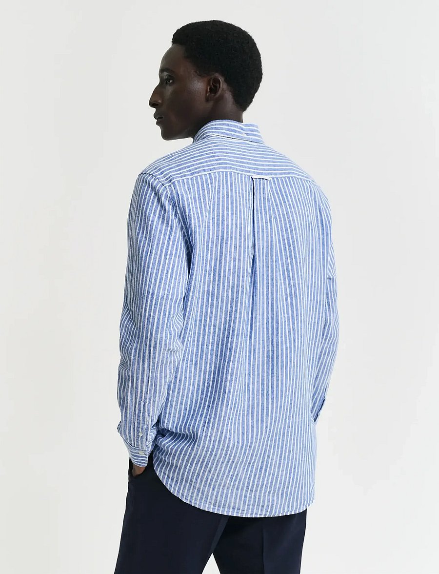 Gant - REG COTTON LINEN STRIPE SHIRT - linneskjortor - rich blue - 3