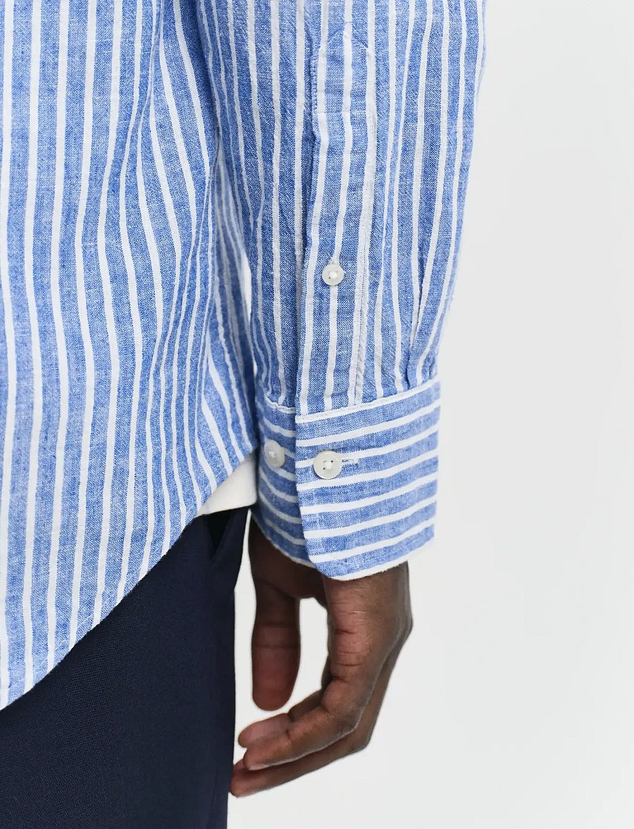 Gant - REG COTTON LINEN STRIPE SHIRT - linneskjortor - rich blue - 4