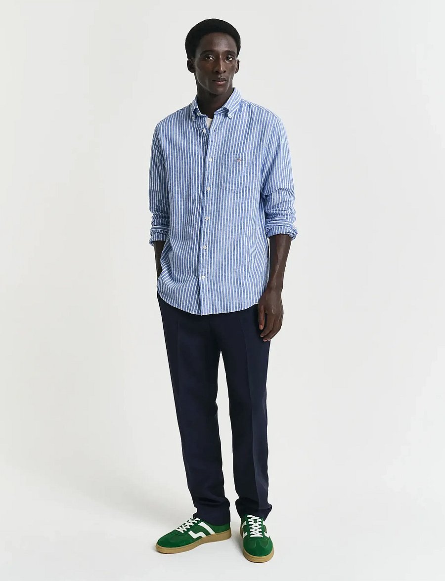 Gant - REG COTTON LINEN STRIPE SHIRT - linneskjortor - rich blue - 5