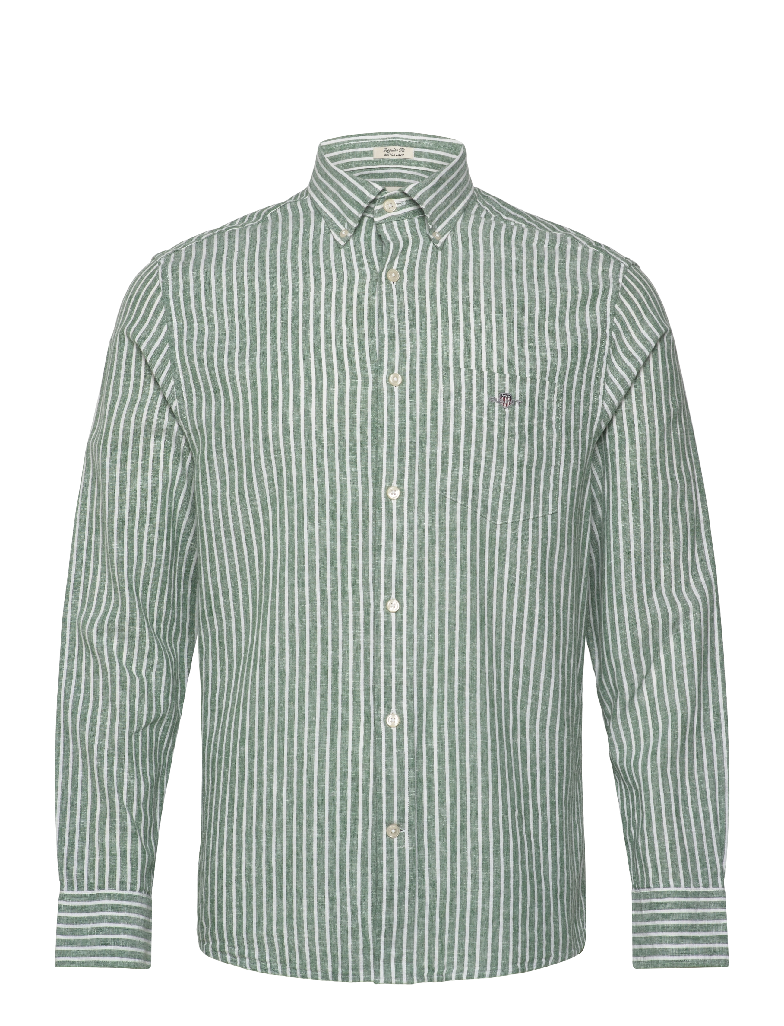 Gant REG COTTON LINEN STRIPE SHIRT - Särgid - WOODY GREEN / green