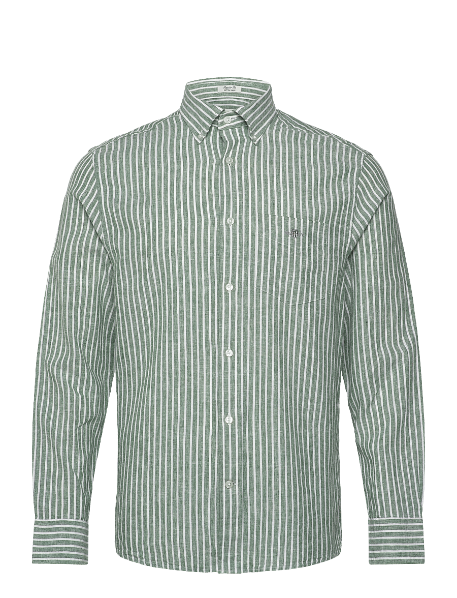 Gant - REG COTTON LINEN STRIPE SHIRT - linased särgid - woody green - 1
