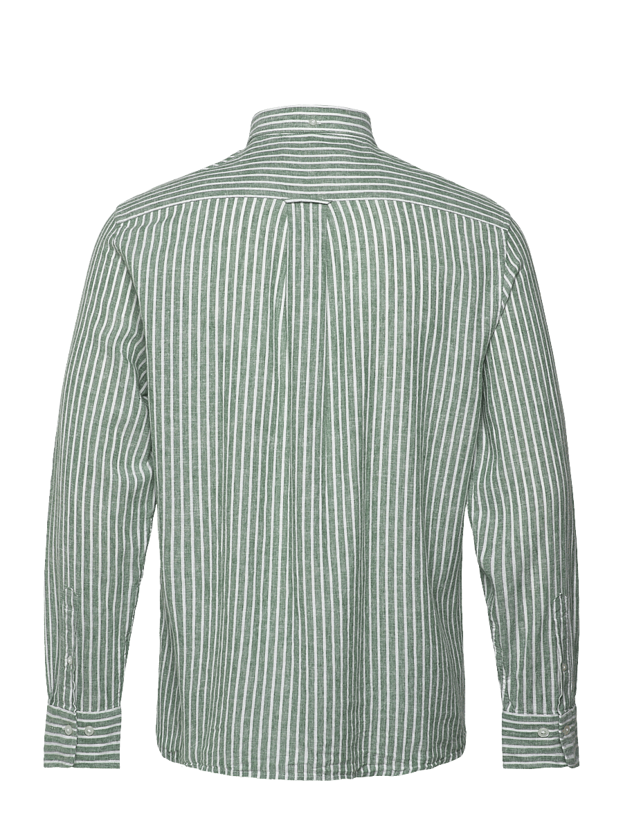Gant - REG COTTON LINEN STRIPE SHIRT - linased särgid - woody green - 2