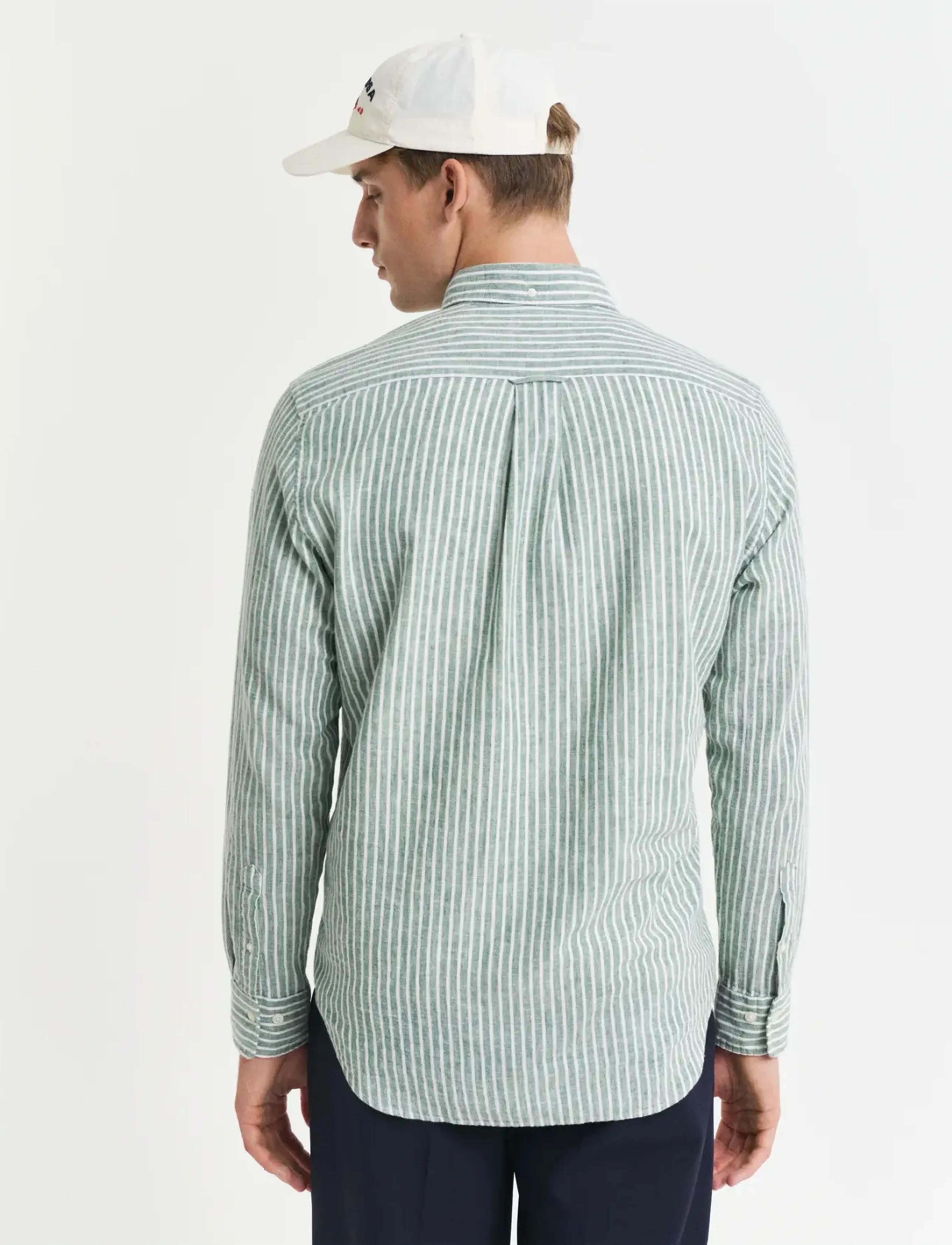 Gant - REG COTTON LINEN STRIPE SHIRT - leinenhemden - woody green - 3