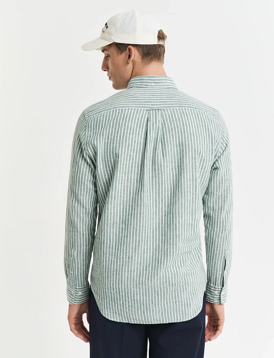 Gant - REG COTTON LINEN STRIPE SHIRT - linased särgid - woody green - 3