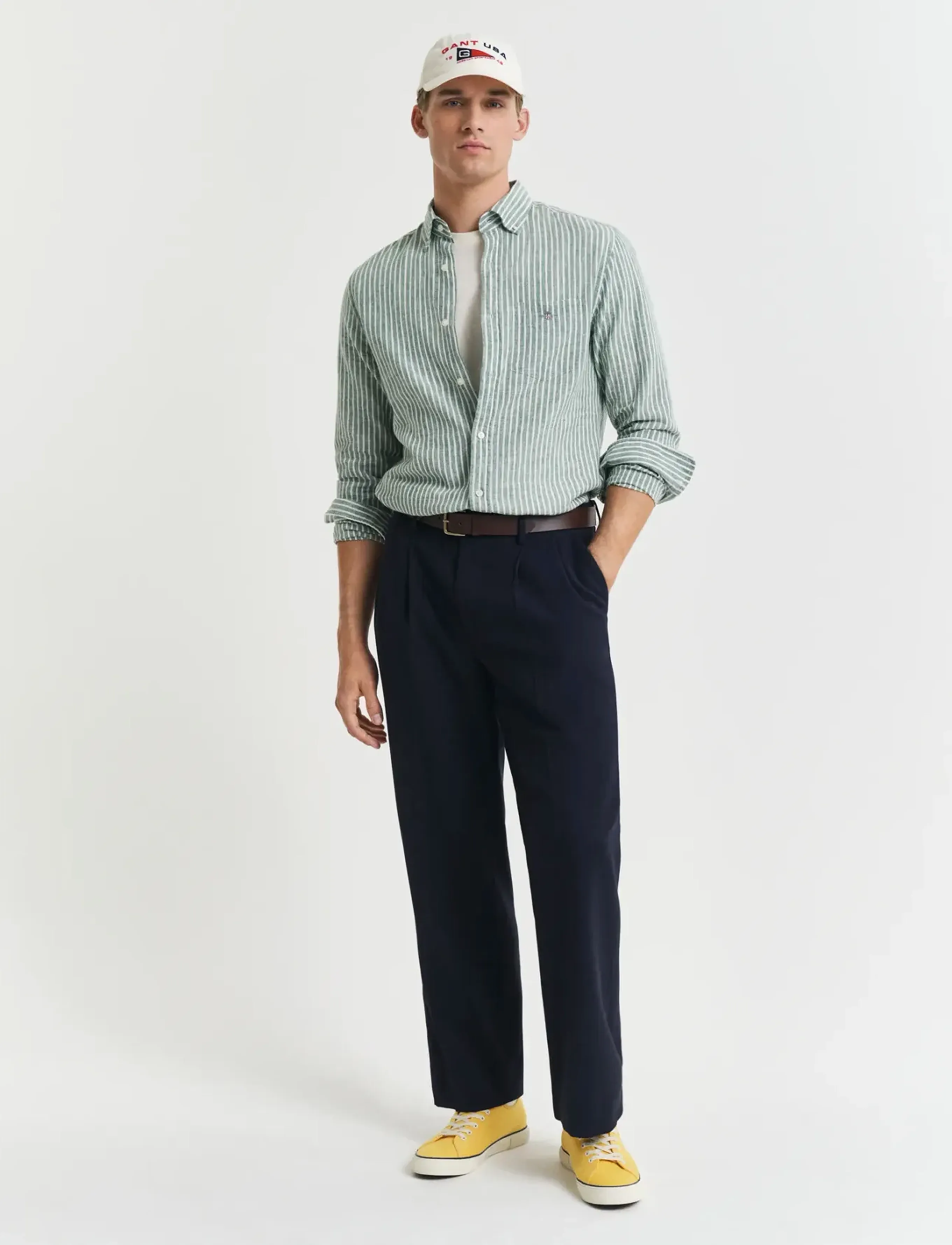 Gant - REG COTTON LINEN STRIPE SHIRT - leinenhemden - woody green - 5