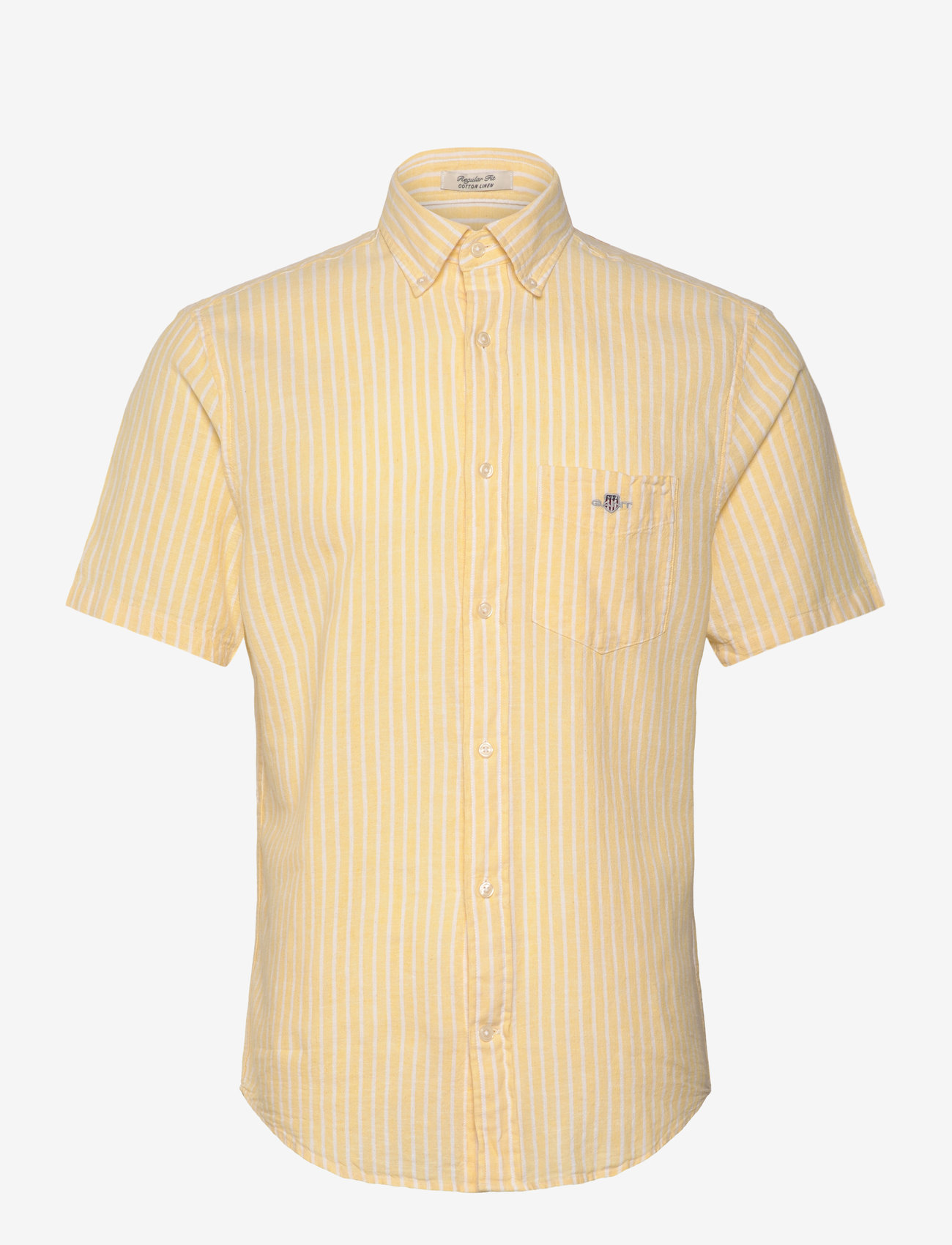 Gant - REG COTTON LINEN STRIPE SS SHIRT - hørskjorter - banana yellow - 1