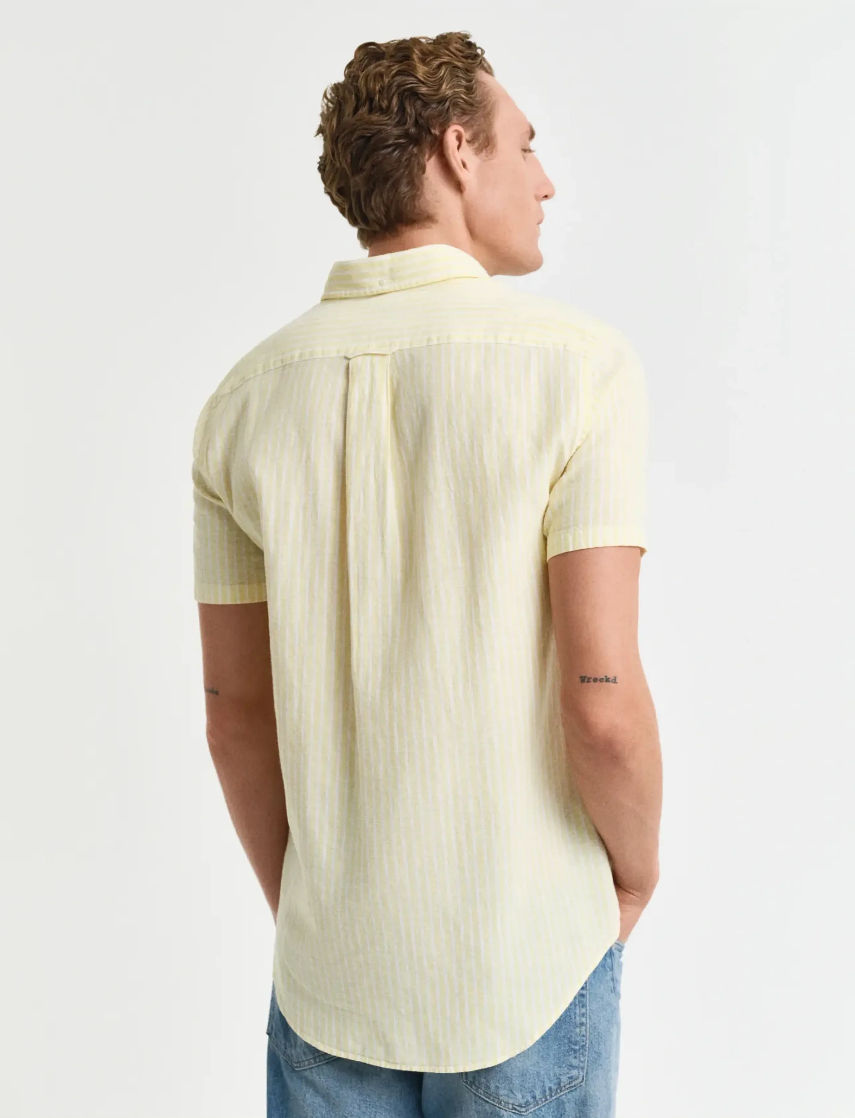 Gant - REG COTTON LINEN STRIPE SS SHIRT - lininiai marškiniai - banana yellow - 3