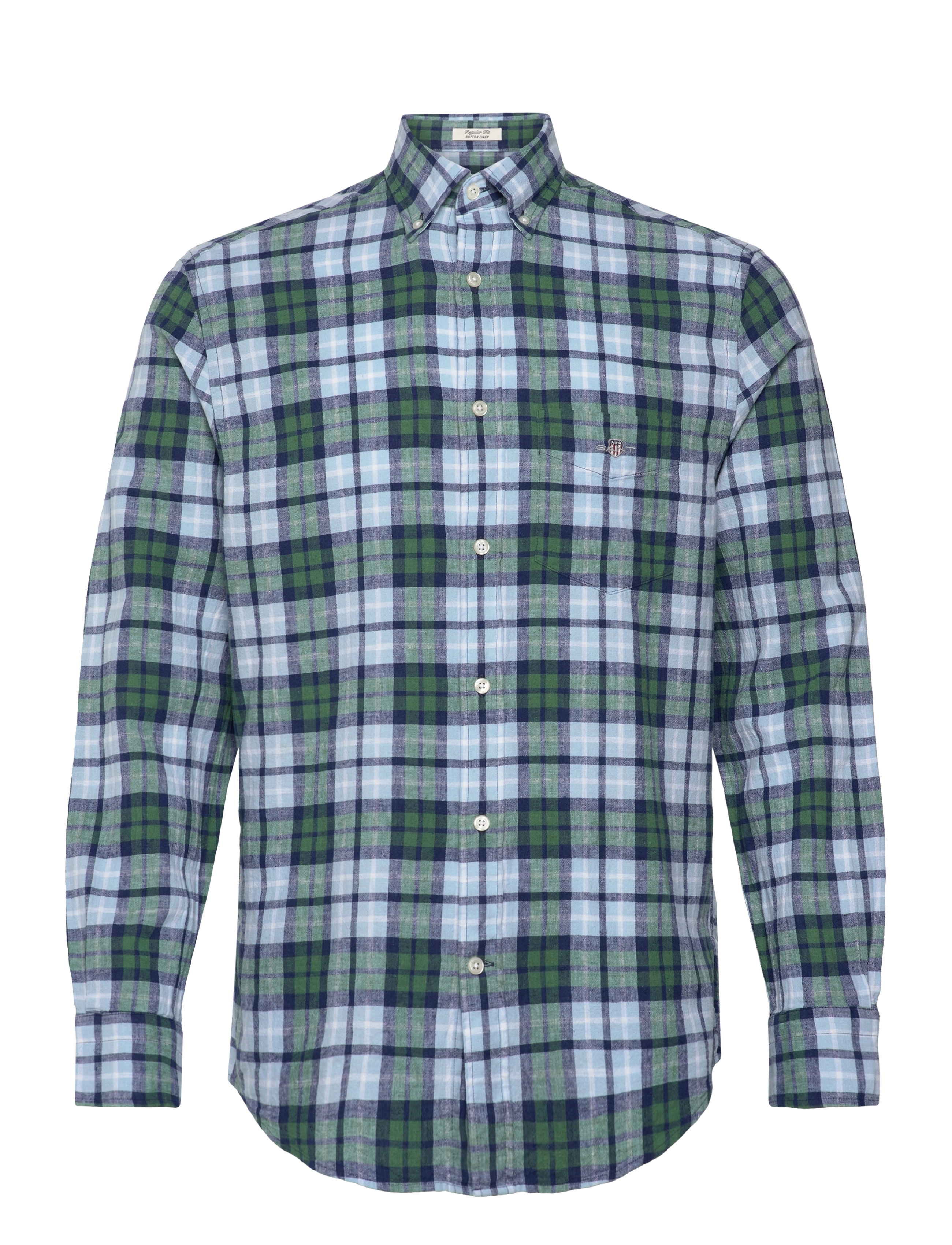 GANT Reg Baumwolle Linen Check Shirt Grün - L - Herren
