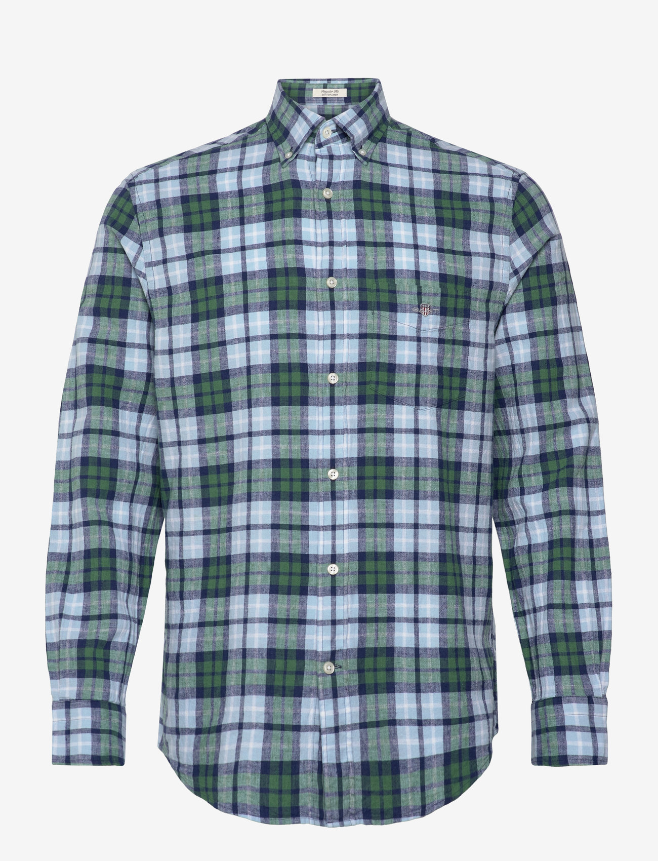 GANT - REG COTTON LINEN CHECK SHIRT - linneskjortor - woody green - 0