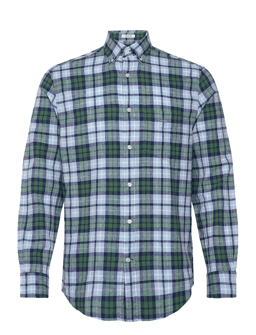 Gant - REG COTTON LINEN CHECK SHIRT - hørskjorter - woody green - 1