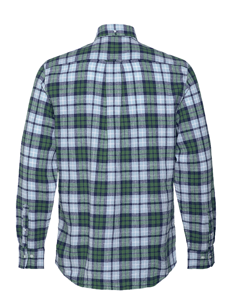 GANT - REG COTTON LINEN CHECK SHIRT - linneskjortor - woody green - 1