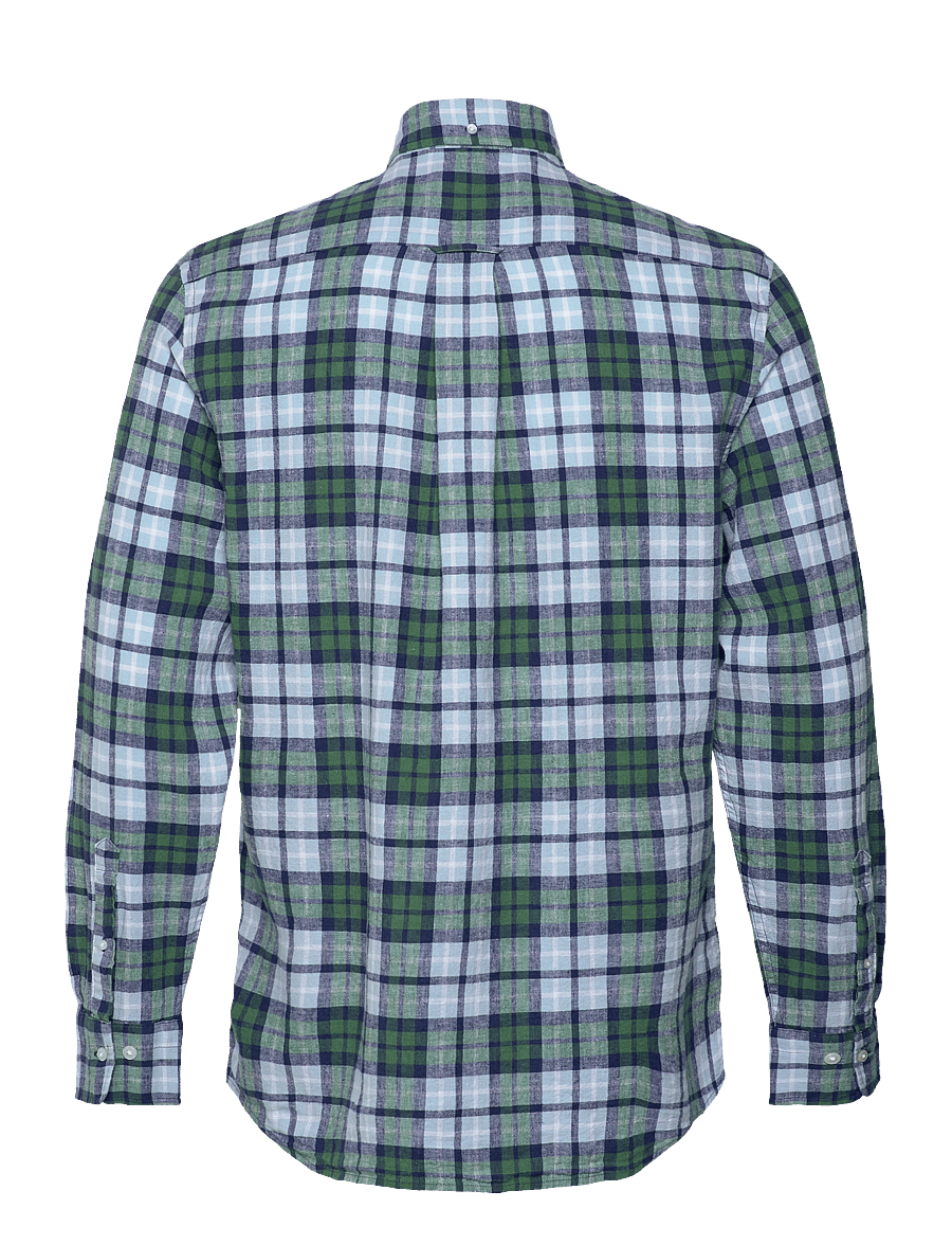 Gant - REG COTTON LINEN CHECK SHIRT - hørskjorter - woody green - 2