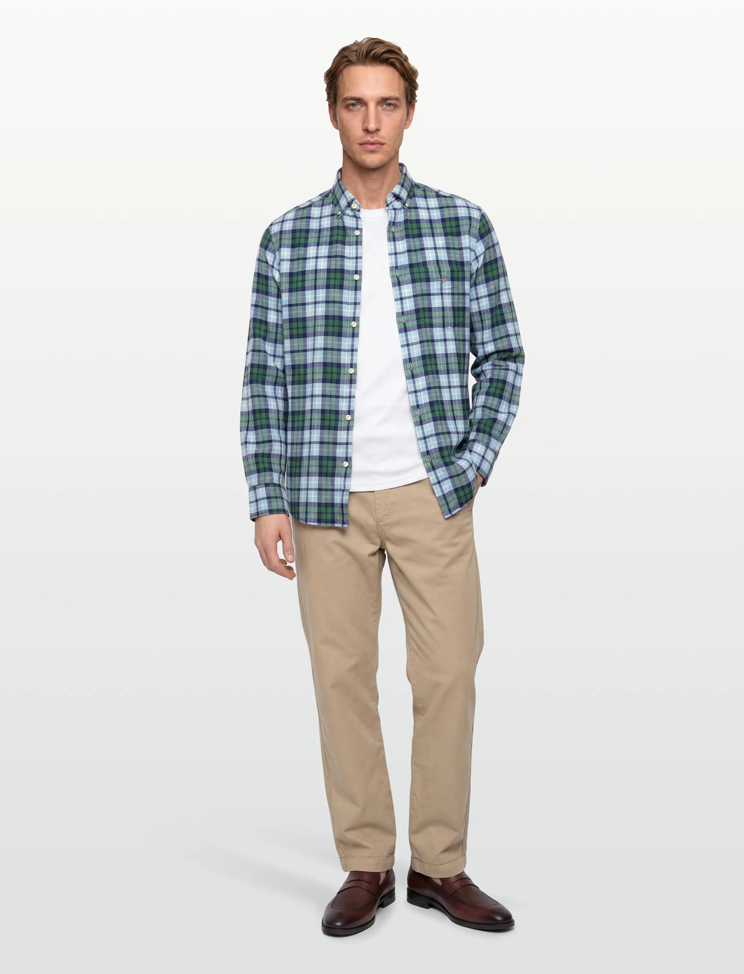 Gant Reg Cotton Linen Check Shirt, L, Green, Shirts > Checkered Shirt, Herre