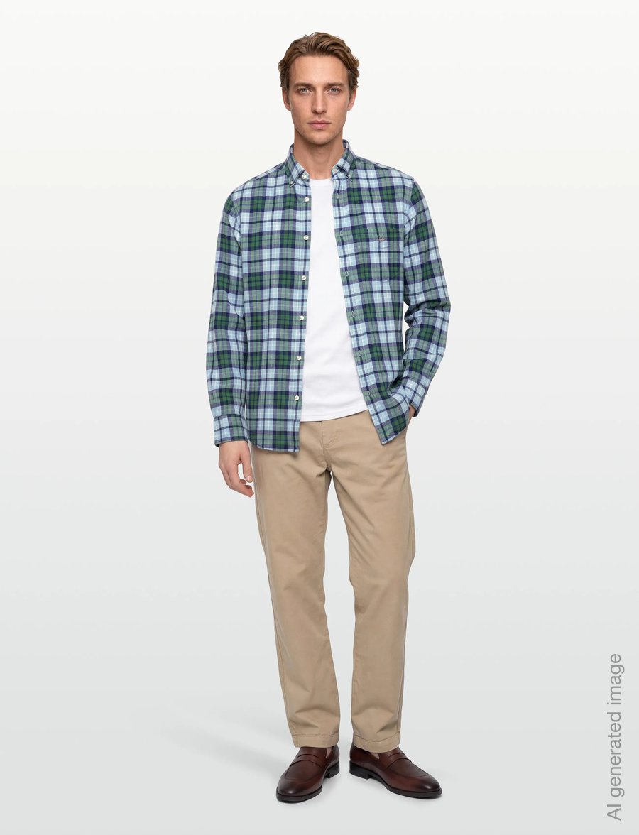 Gant - REG COTTON LINEN CHECK SHIRT - hørskjorter - woody green - 0