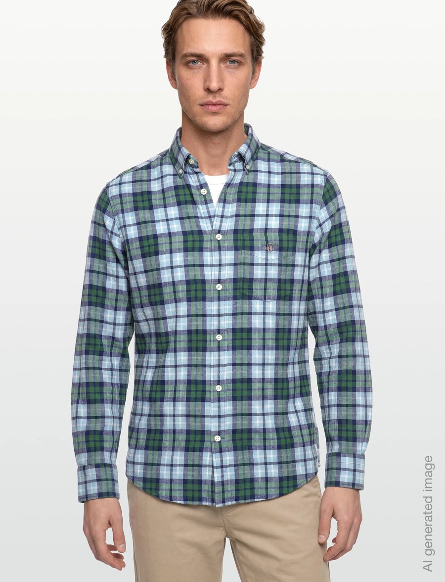 Gant - REG COTTON LINEN CHECK SHIRT - hørskjorter - woody green - 3
