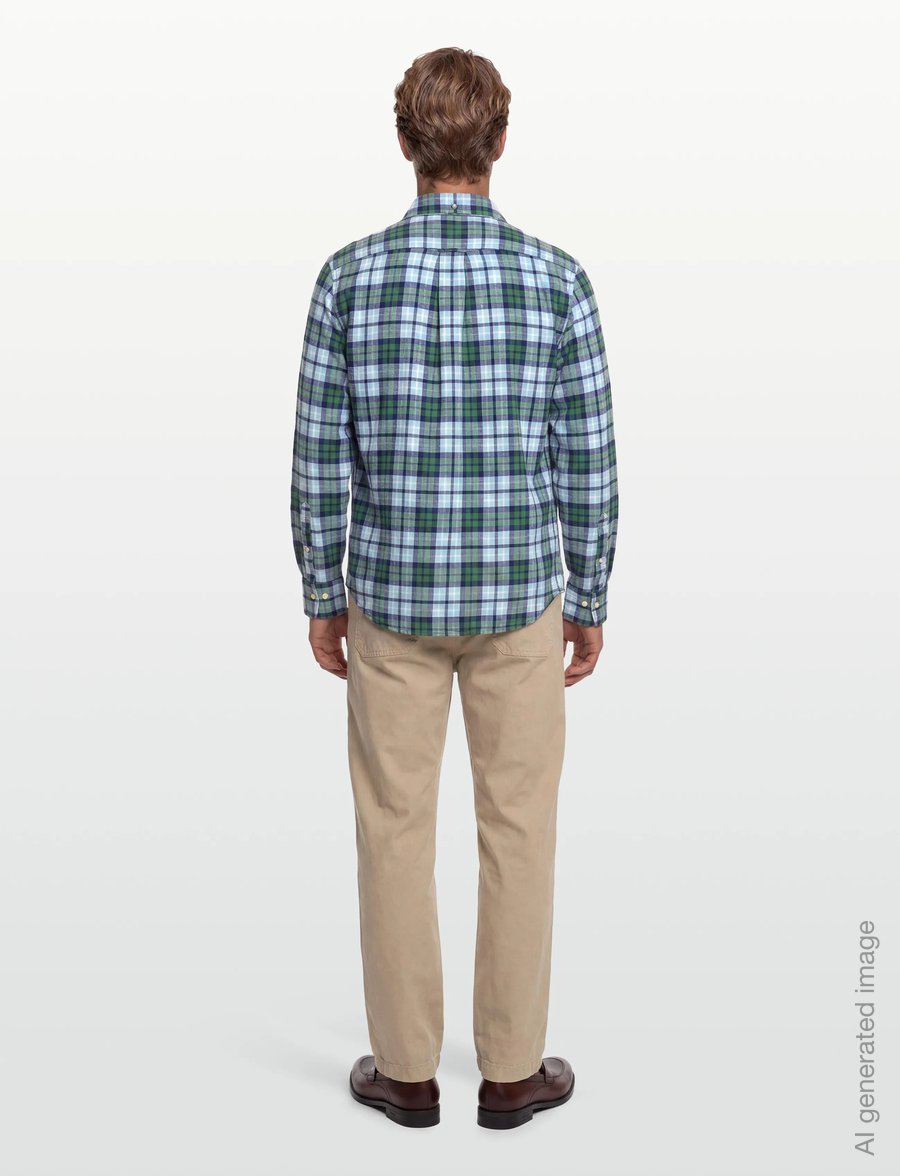 Gant - REG COTTON LINEN CHECK SHIRT - hørskjorter - woody green - 4