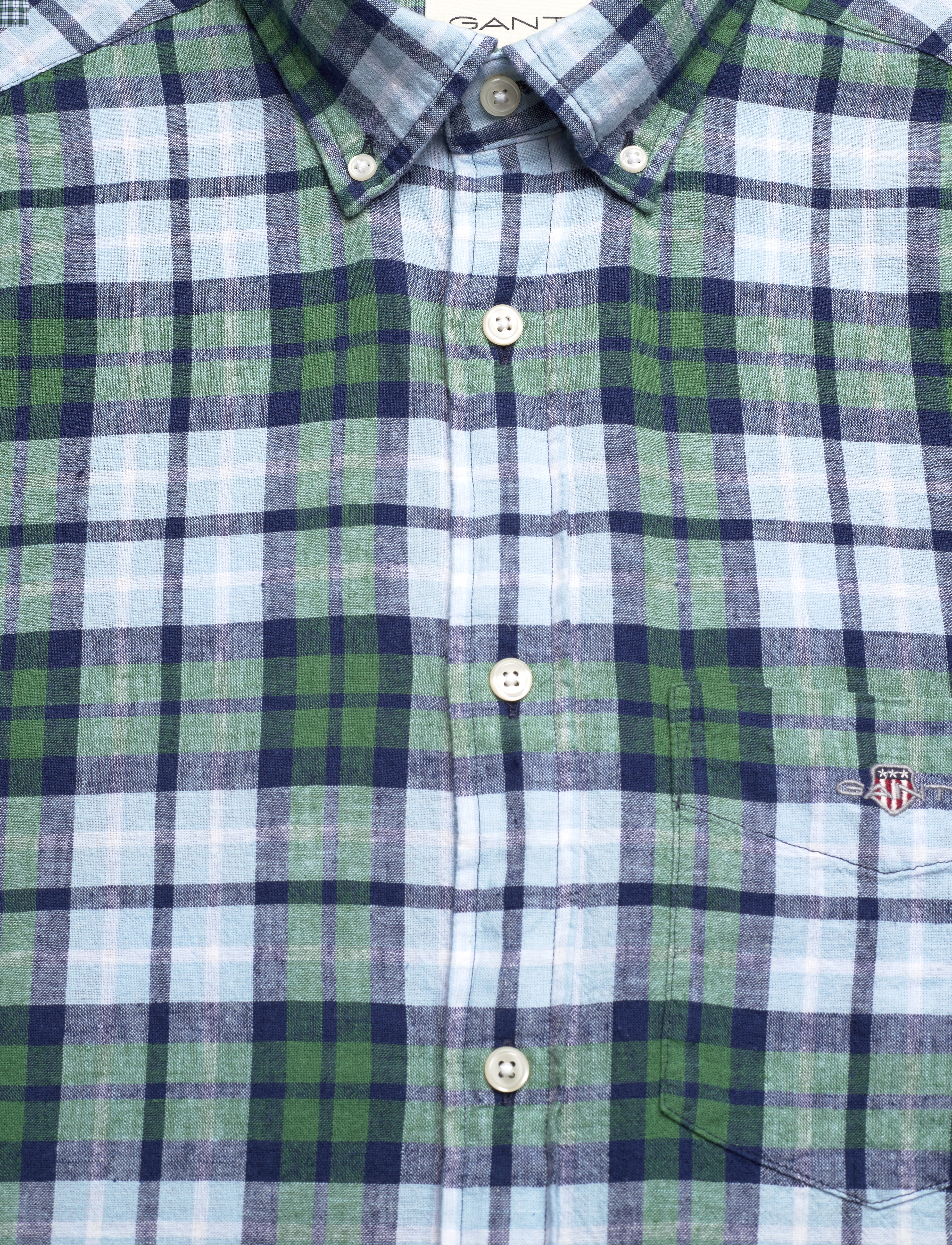 Gant - REG COTTON LINEN CHECK SHIRT - linneskjortor - woody green - 2