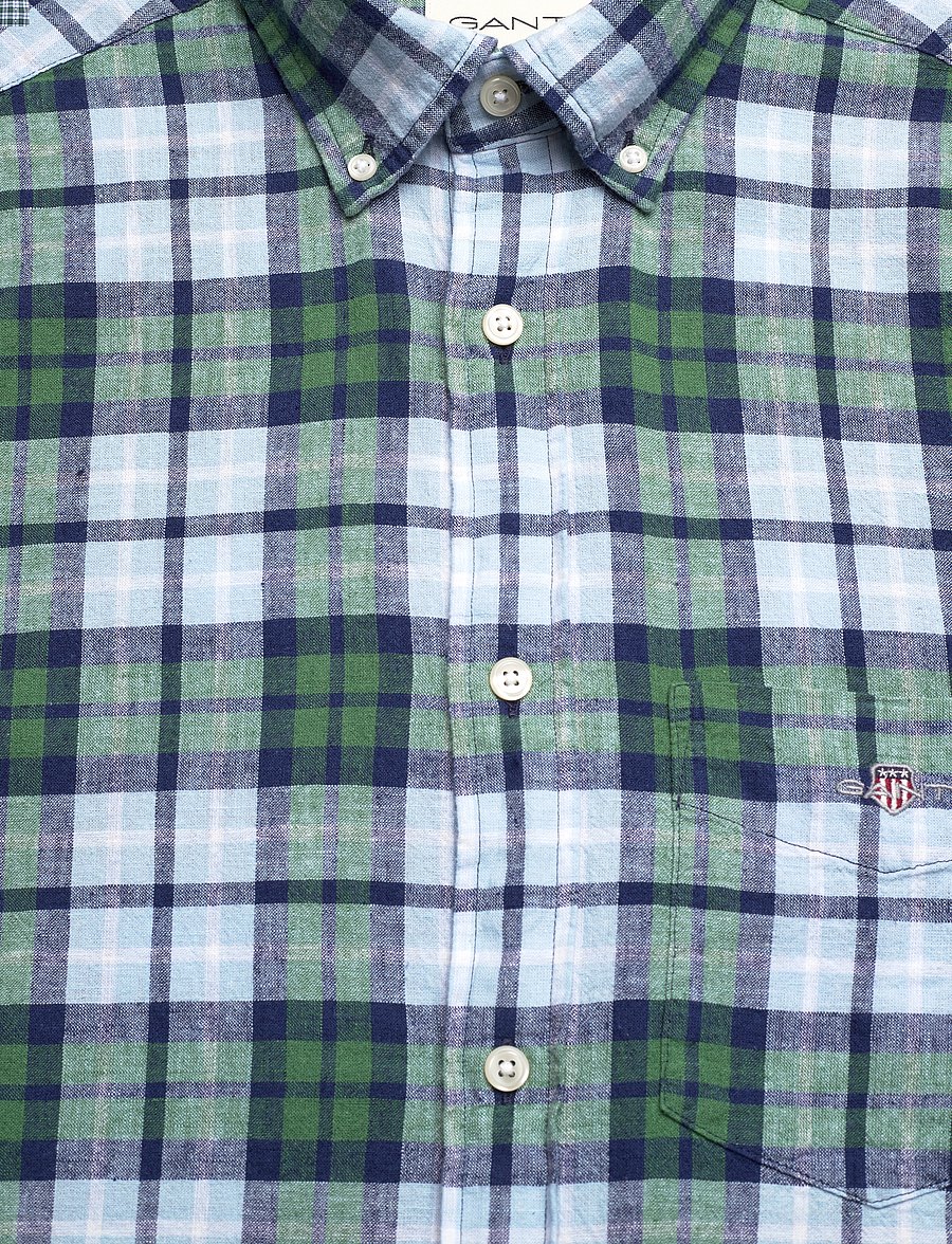 Gant - REG COTTON LINEN CHECK SHIRT - hørskjorter - woody green - 5