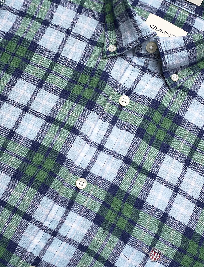 GANT - REG COTTON LINEN CHECK SHIRT - linneskjortor - woody green - 3