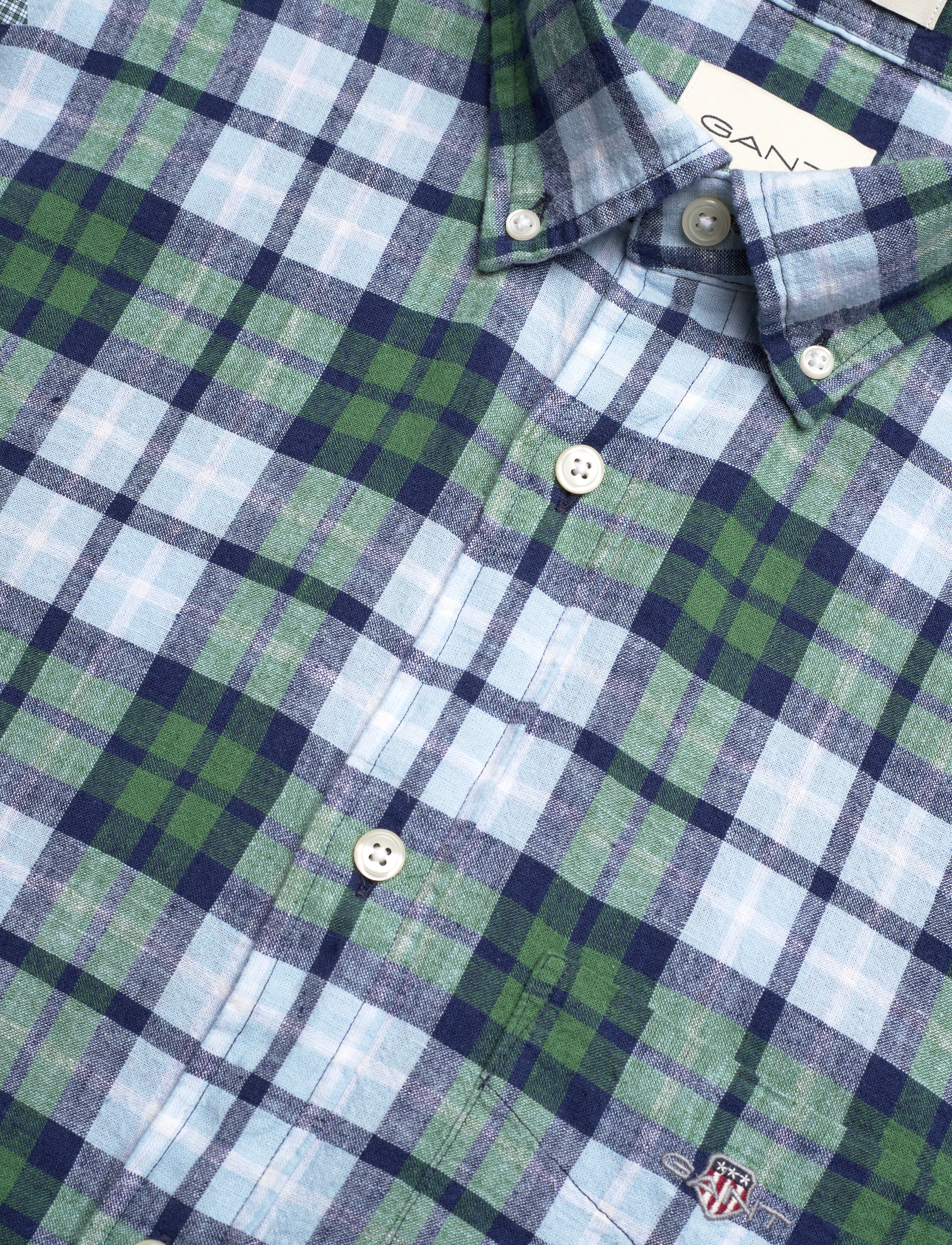 Gant - REG COTTON LINEN CHECK SHIRT - linneskjortor - woody green - 3
