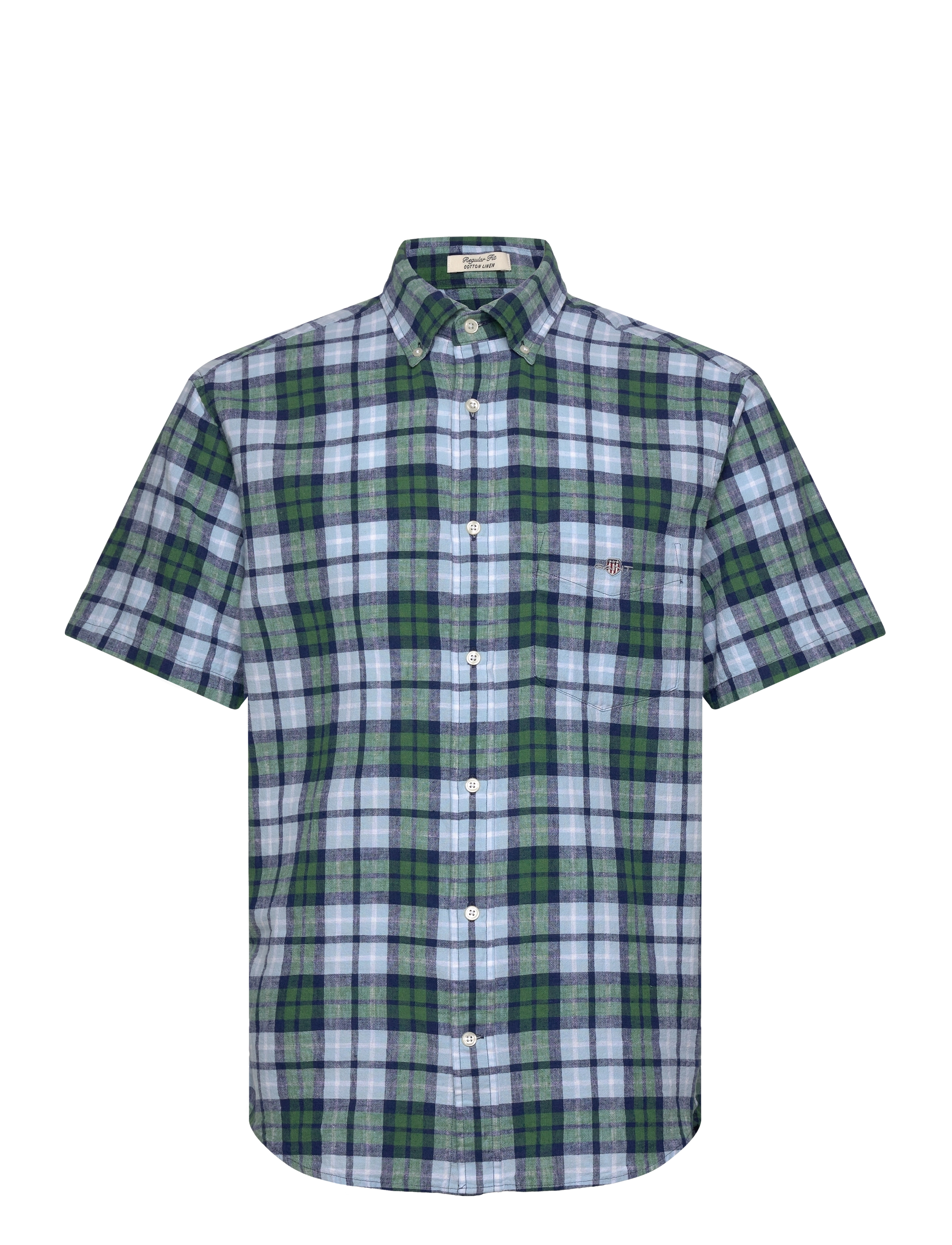 Gant REG COTTON LINEN CHECK SS SHIRT - Skjorter - WOODY GREEN / green
