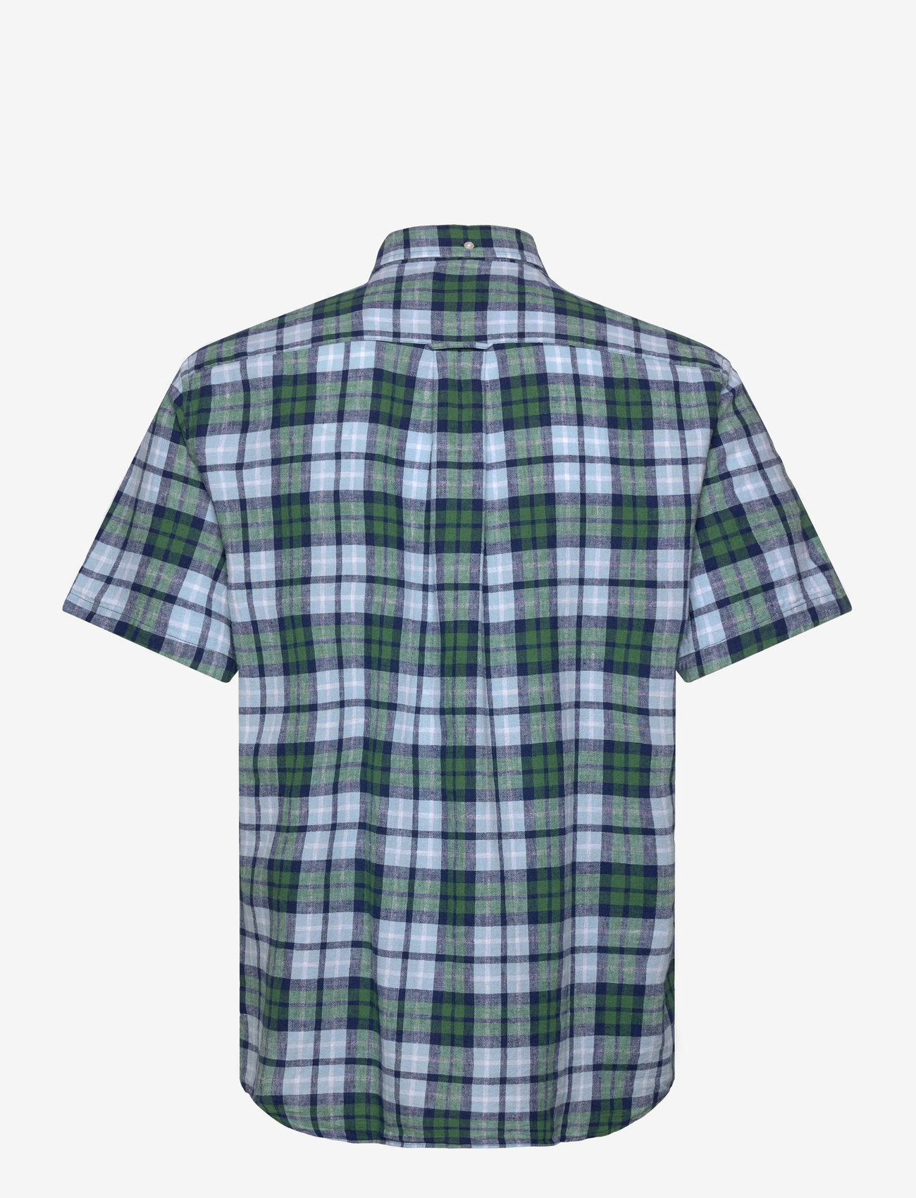 Gant - REG COTTON LINEN CHECK SS SHIRT - lininiai marškiniai - woody green - 1
