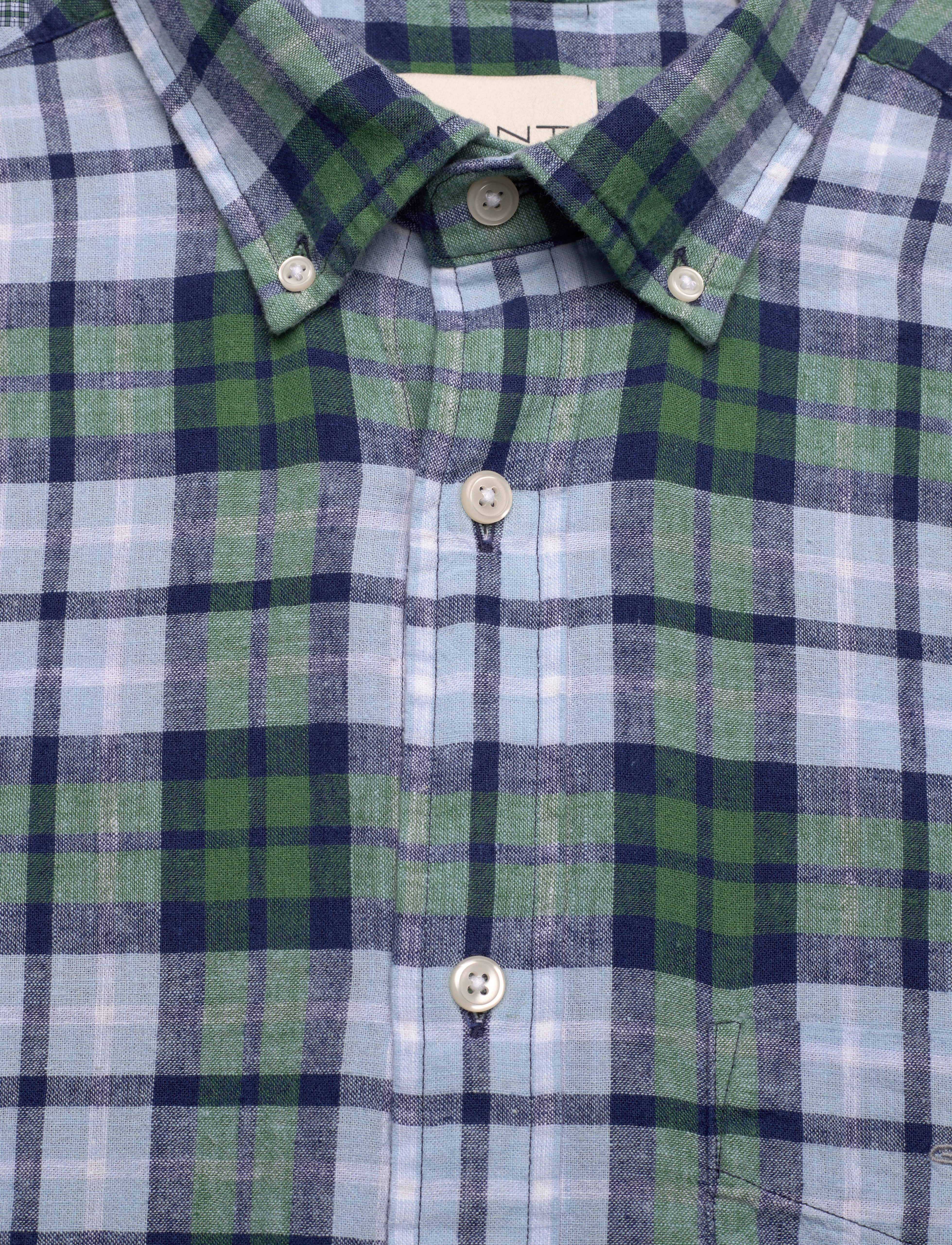 Gant - REG COTTON LINEN CHECK SS SHIRT - leinenhemden - woody green - 2