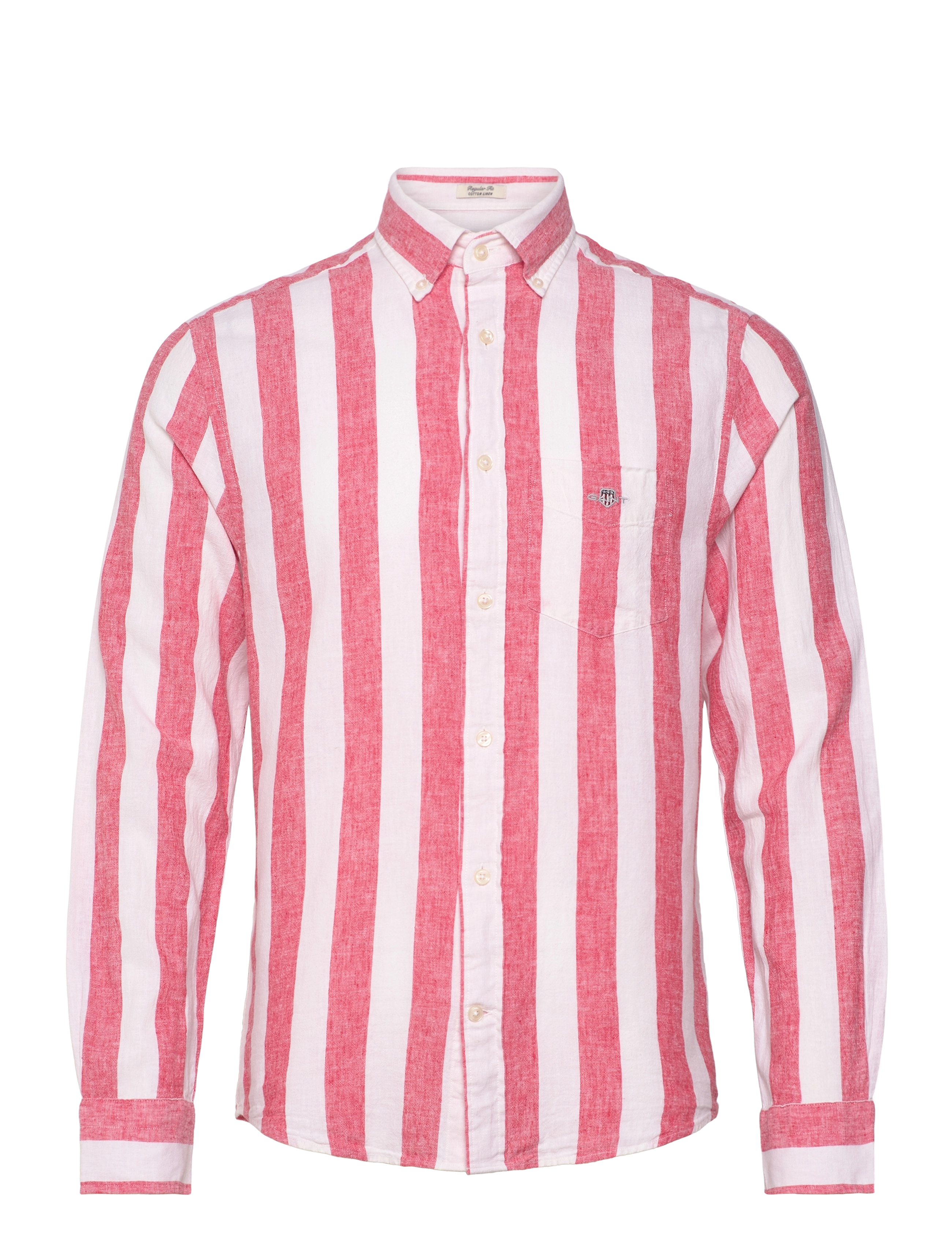 Gant REG COTTON LINEN BOLD STRIPE SHIRT - Särgid - BRICK RED / red