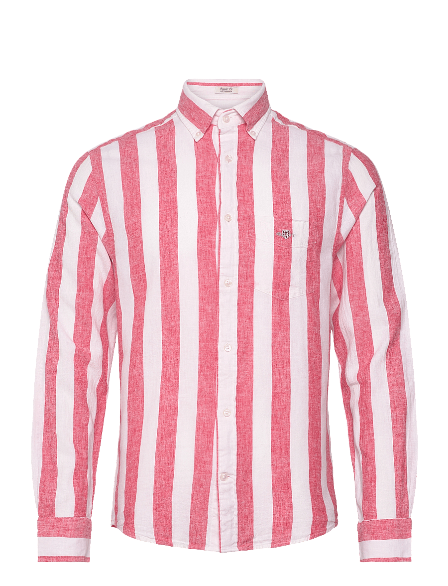 Gant - REG COTTON LINEN BOLD STRIPE SHIRT - randiga skjortor - brick red - 0