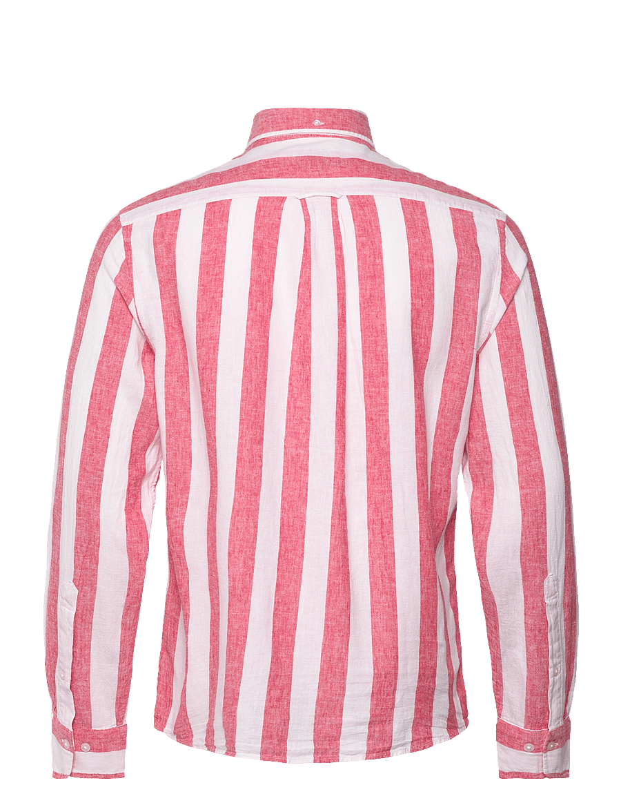 Gant - REG COTTON LINEN BOLD STRIPE SHIRT - randiga skjortor - brick red - 1