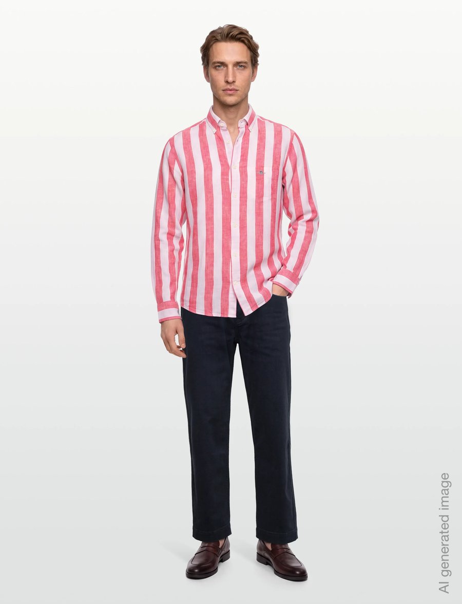 Gant - REG COTTON LINEN BOLD STRIPE SHIRT - gestreifte hemden - brick red - 0