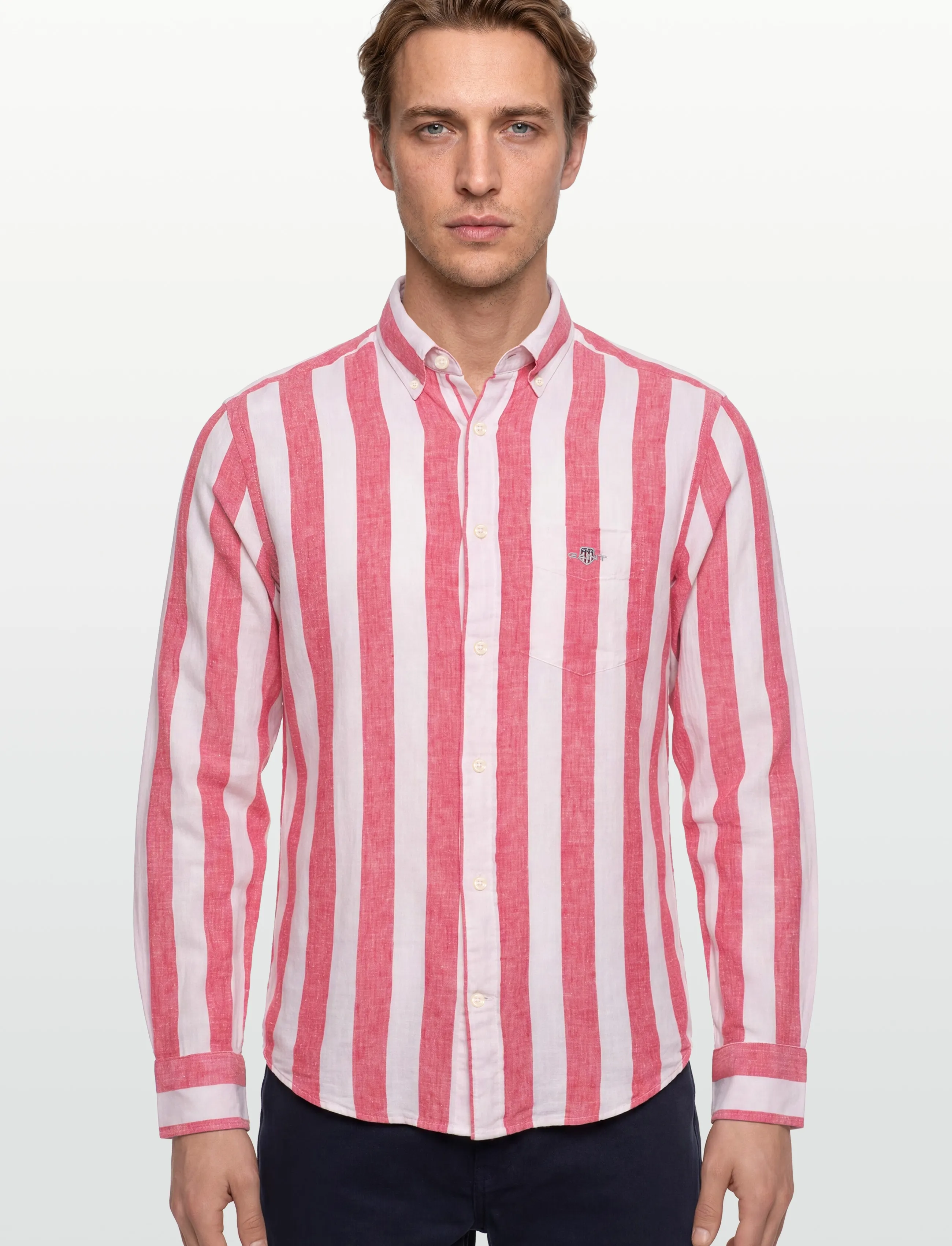 Gant - REG COTTON LINEN BOLD STRIPE SHIRT - leinenhemden - brick red - 3