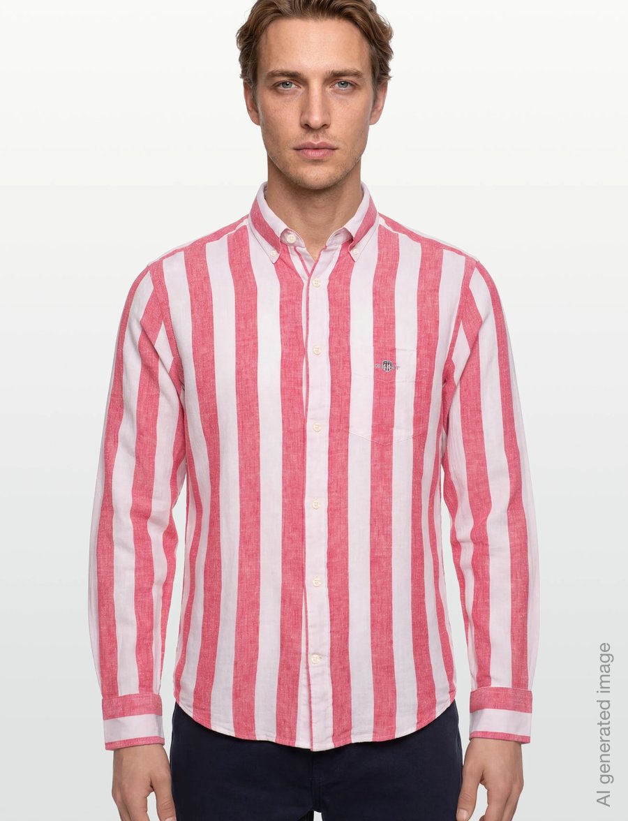 Gant - REG COTTON LINEN BOLD STRIPE SHIRT - gestreifte hemden - brick red - 3