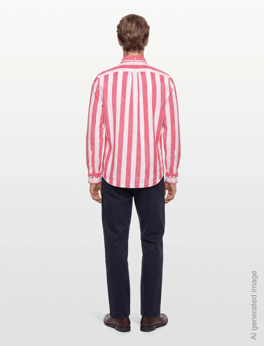 Gant - REG COTTON LINEN BOLD STRIPE SHIRT - gestreifte hemden - brick red - 4