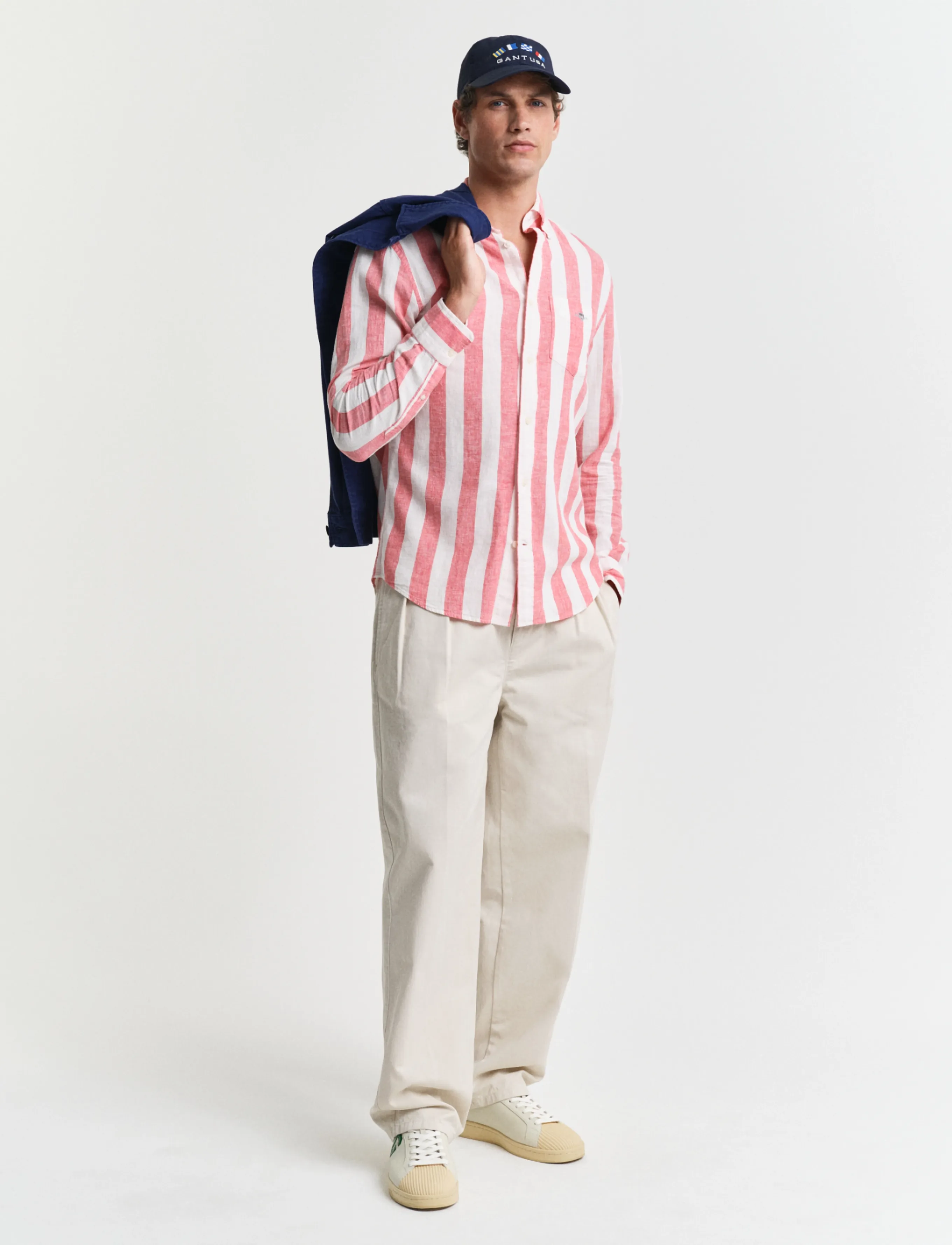 Gant - REG COTTON LINEN BOLD STRIPE SHIRT - striped shirts - brick red - 5