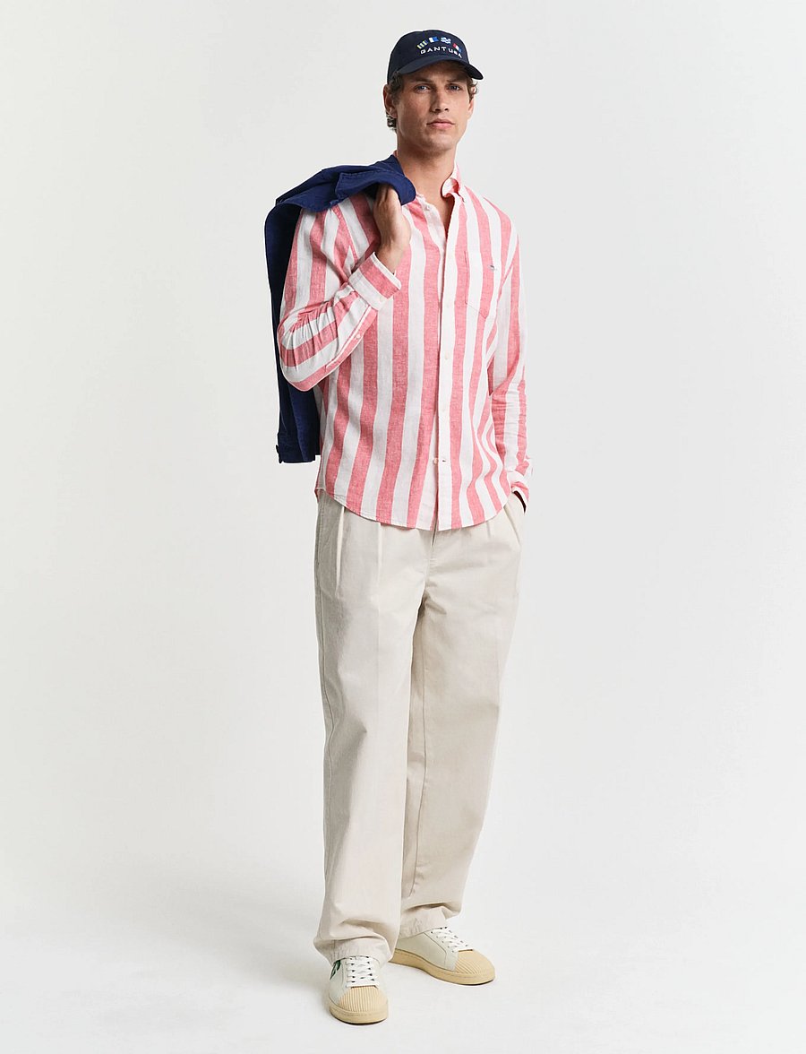 Gant - REG COTTON LINEN BOLD STRIPE SHIRT - gestreifte hemden - brick red - 5