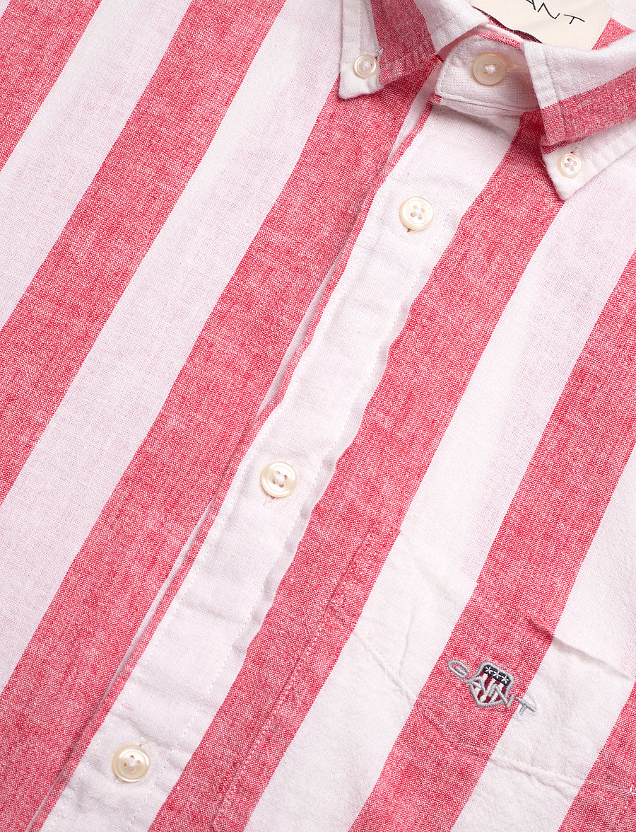 Gant - REG COTTON LINEN BOLD STRIPE SHIRT - randiga skjortor - brick red - 3