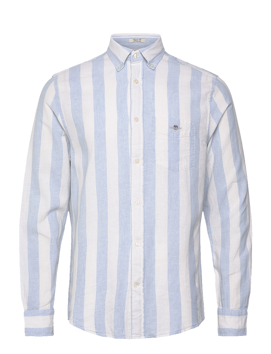 Gant - REG COTTON LINEN BOLD STRIPE SHIRT - gestreifte hemden - fresh blue - 1