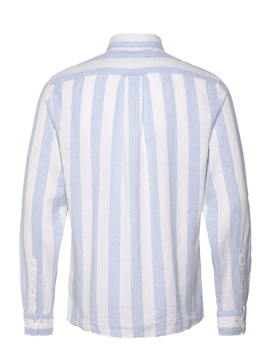 Gant - REG COTTON LINEN BOLD STRIPE SHIRT - gestreifte hemden - fresh blue - 2